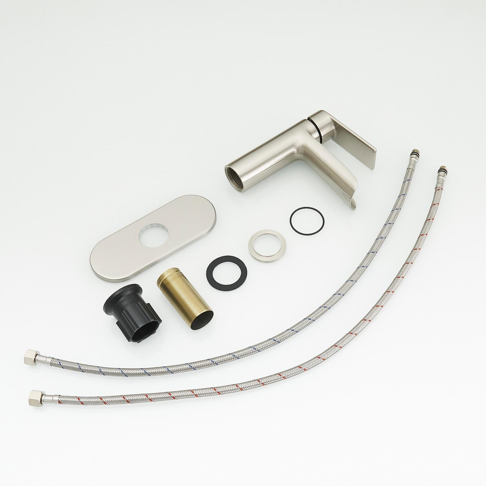 BWE Bathroom Faucets Waterfall Bathroom Faucet with Pop Up Drain for Bathroom Sink Single Hole Farmhouse RV Bathroom Basin Faucet Brushed Nickel