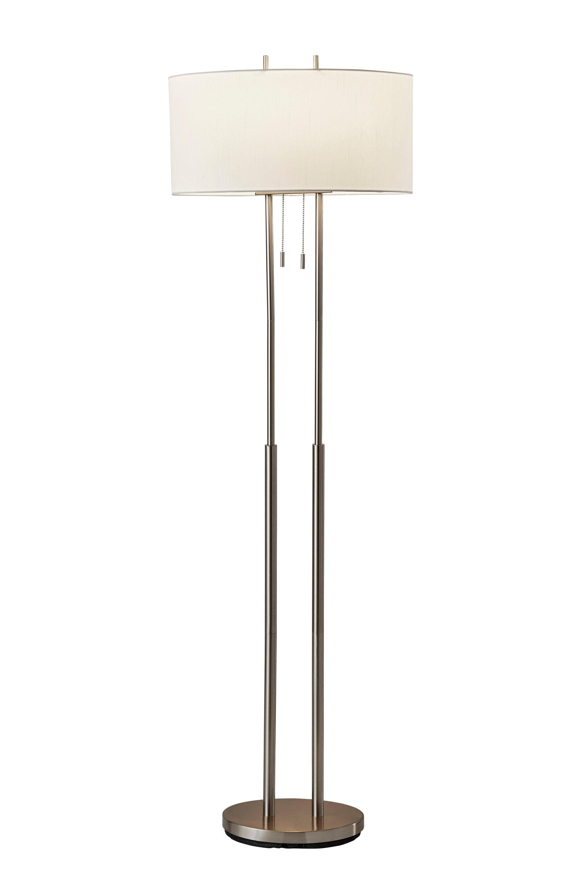 Adesso 62" Duet Floor Lamp Silver/Ivory: Modern Standing Lamp with Pull Chain, ETL Listed, Metal Body