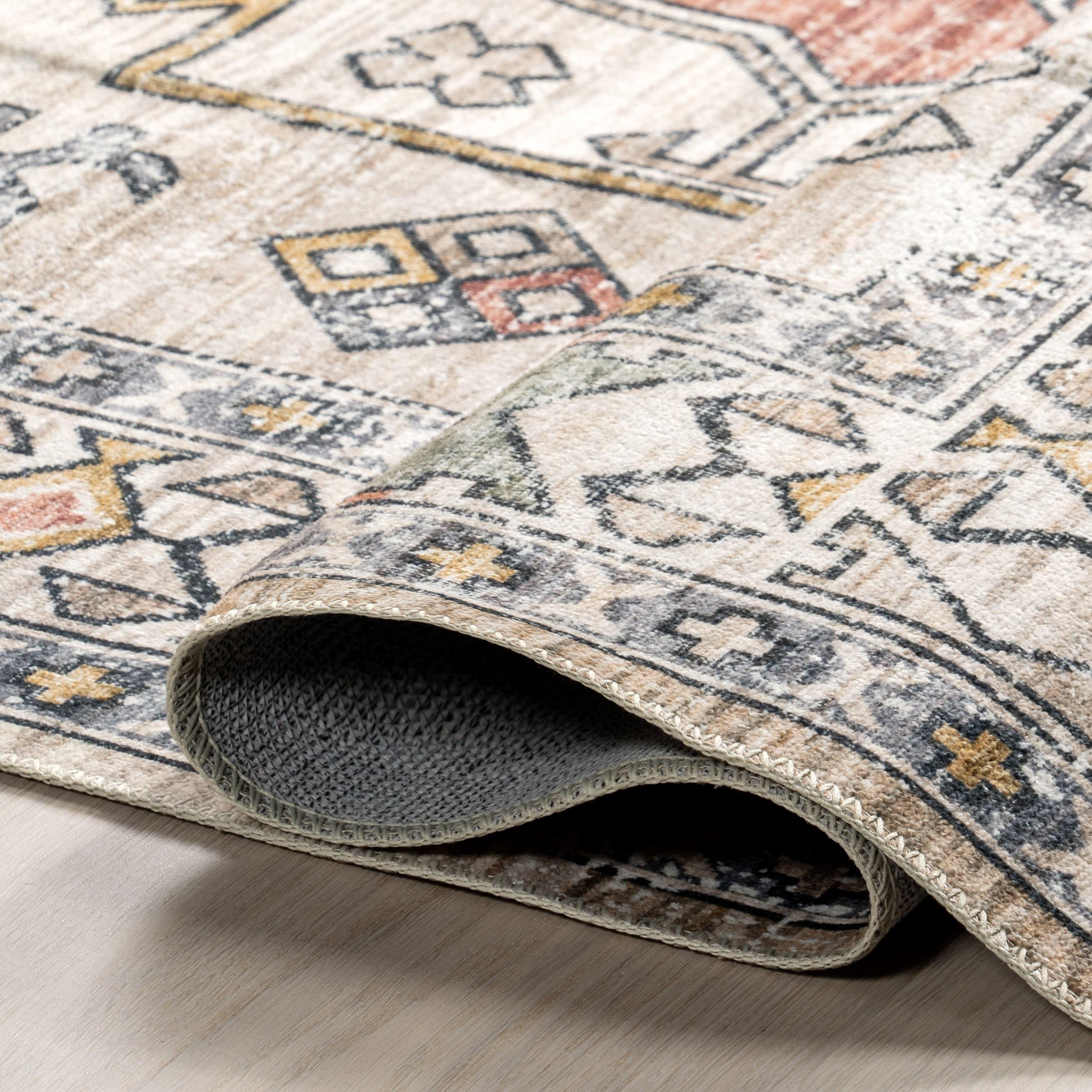 Nuloom Mae Medallion 2x3 Machine Washable Accent Indoor Area Rug for Living Room Bedroom Dining Room Entryway Kitchen, Peach/Ivory