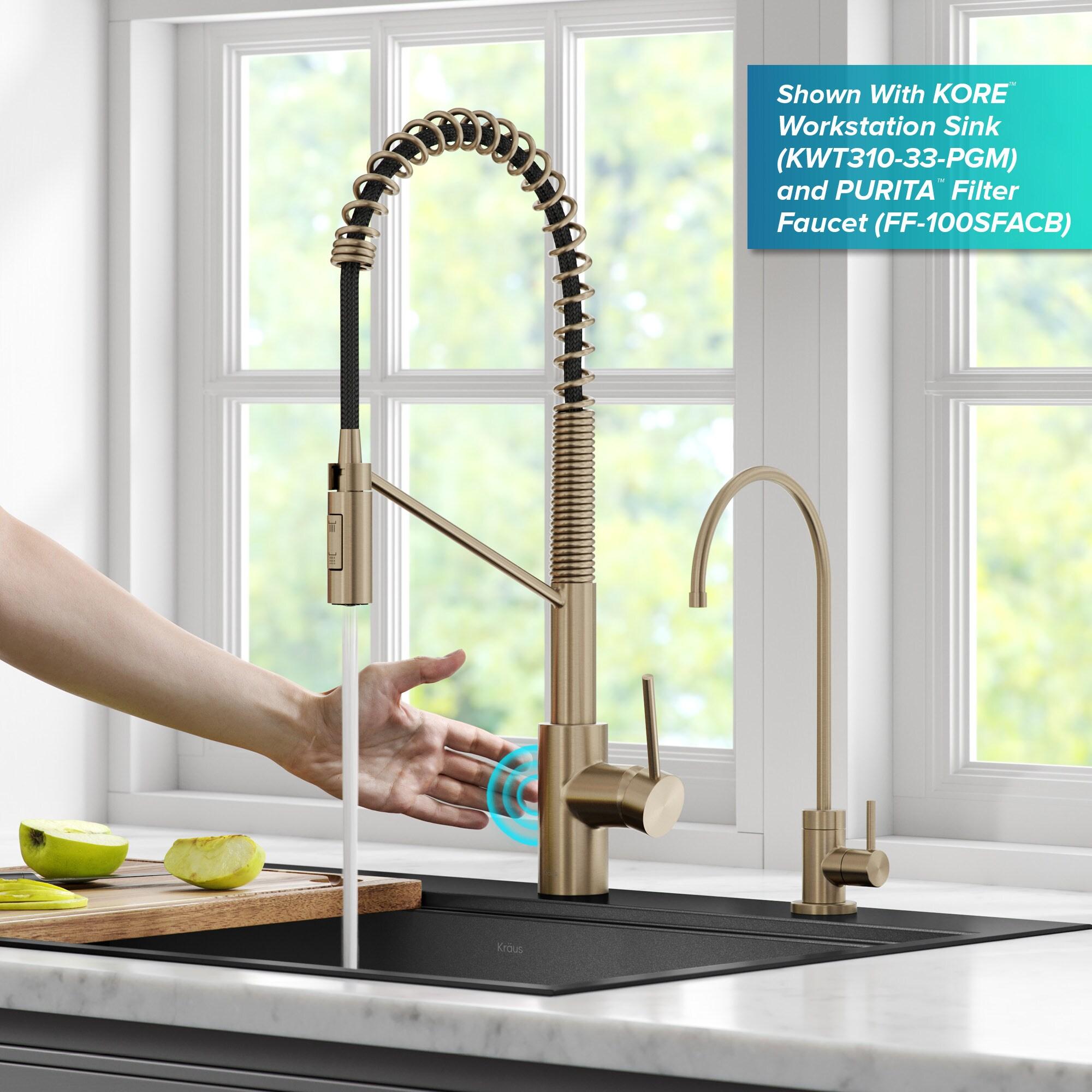 KRAUS Oletto Touchless Sensor Commercial Pull-Down Single Handle Kitchen Faucet with QuickDock Top Mount Assembly