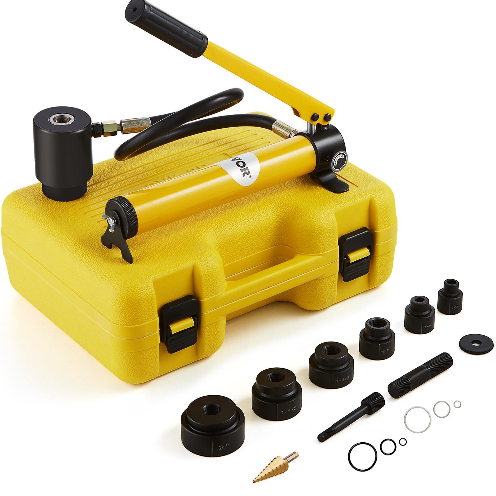 VEVOR Hydraulic Knockout Punch Kit, 10 Ton 1/2" to 2" Conduit Hole Cutter Set, KO Tool Kits with Puncher 6 Piece, Metal Sheet Driver Tools, Yellow