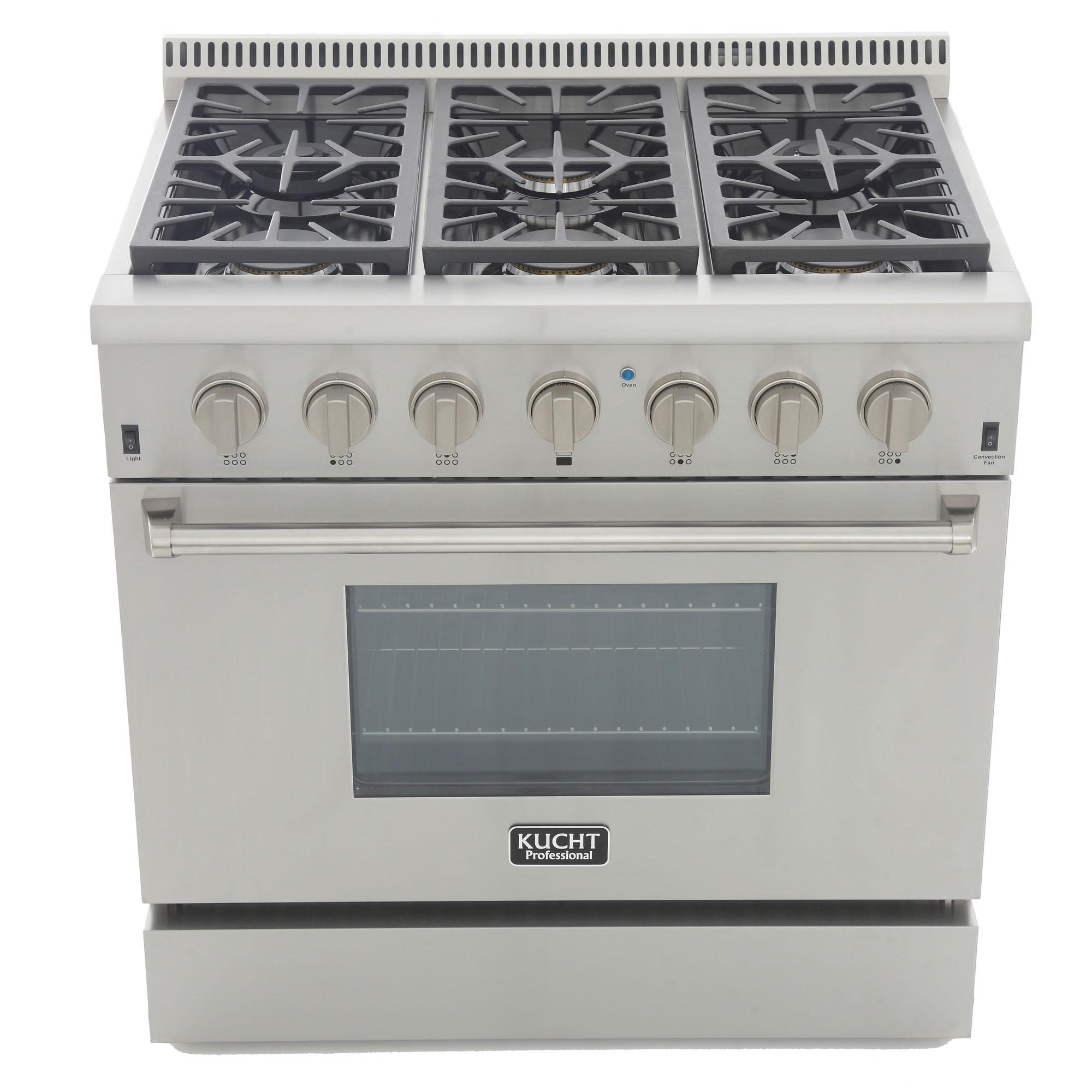 KUCHT Professional 36 in. 5.2 cu. ft. Dual Fuel Range for Natural Gas with Sealed Burners and Convection Oven in Stainless Steel with Classic Silver Knobs