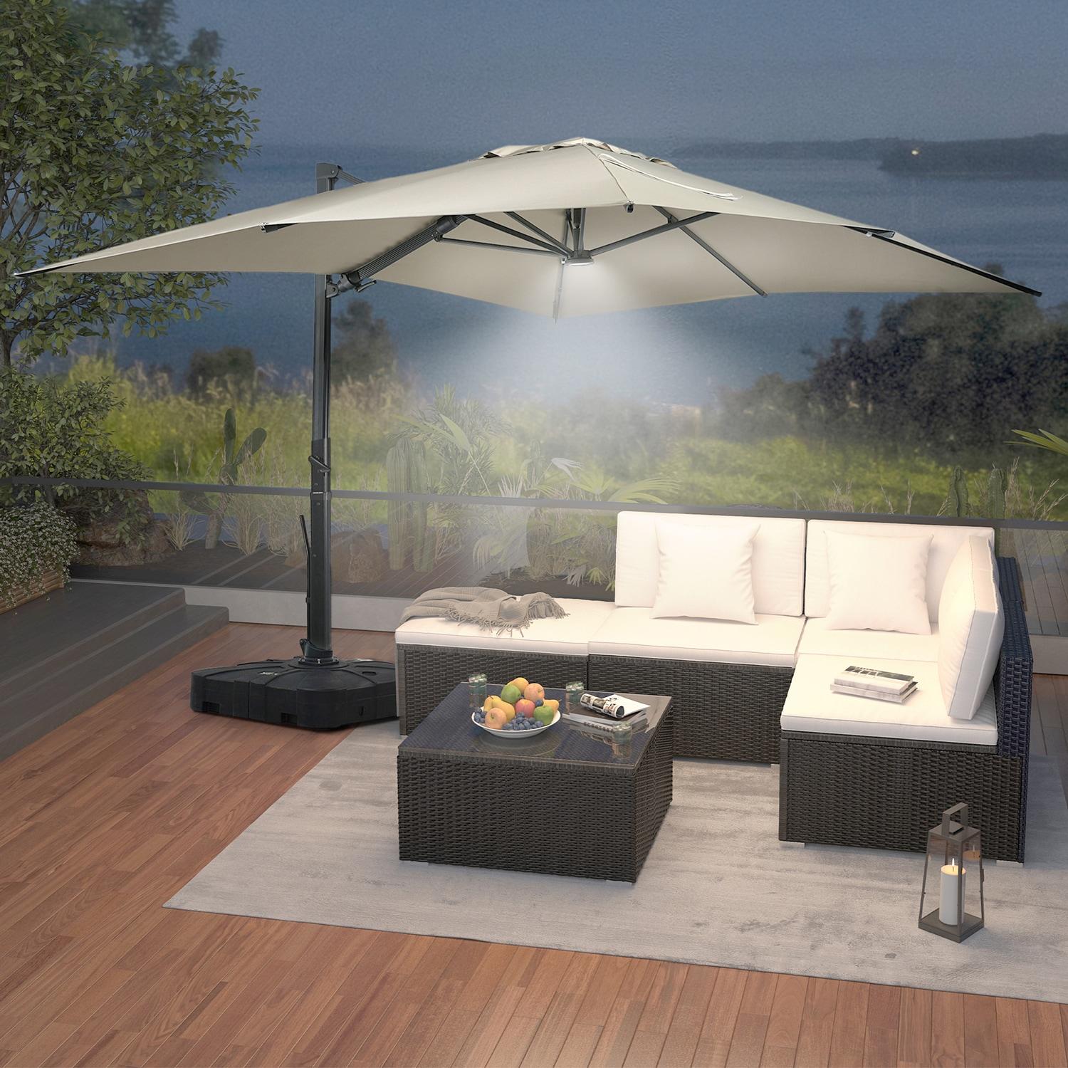 Mondawe 10x13 FT Cantilever Umbrella Large Offset Umbrella with 360°Rotation and LED Light Panel Cantilever Patio Umbrella for Backyard, Pool & Garden, Tan
