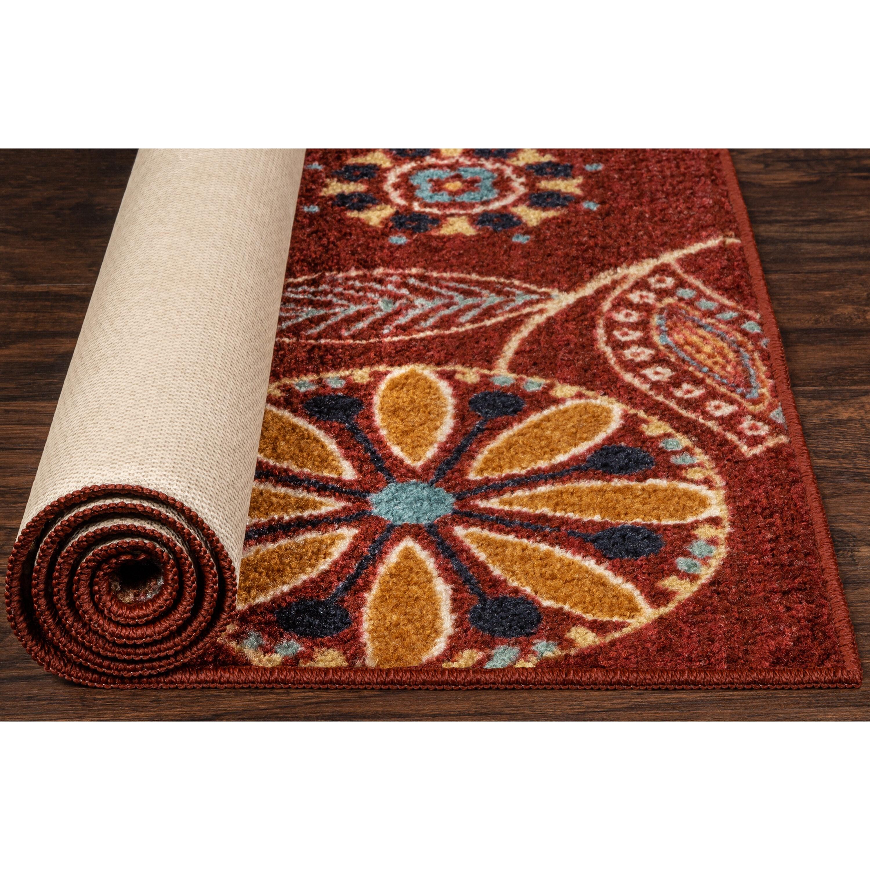 Maples Rugs - Reggie Bohemian Floral Washable Indoor Accent Rugs, 1'8 x 2'10, Red