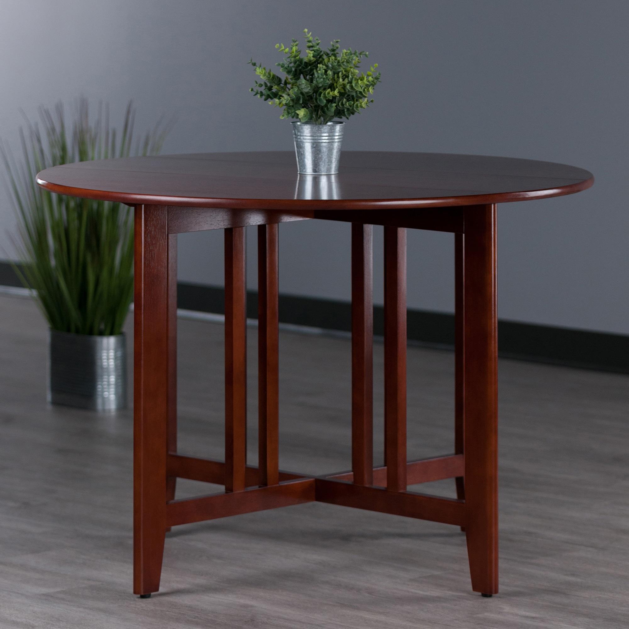 42" Alamo Round Double Drop Leaf Dining Table Wood/Walnut - Winsome: Hardwood Frame, Seats 4, Criss Cross Base