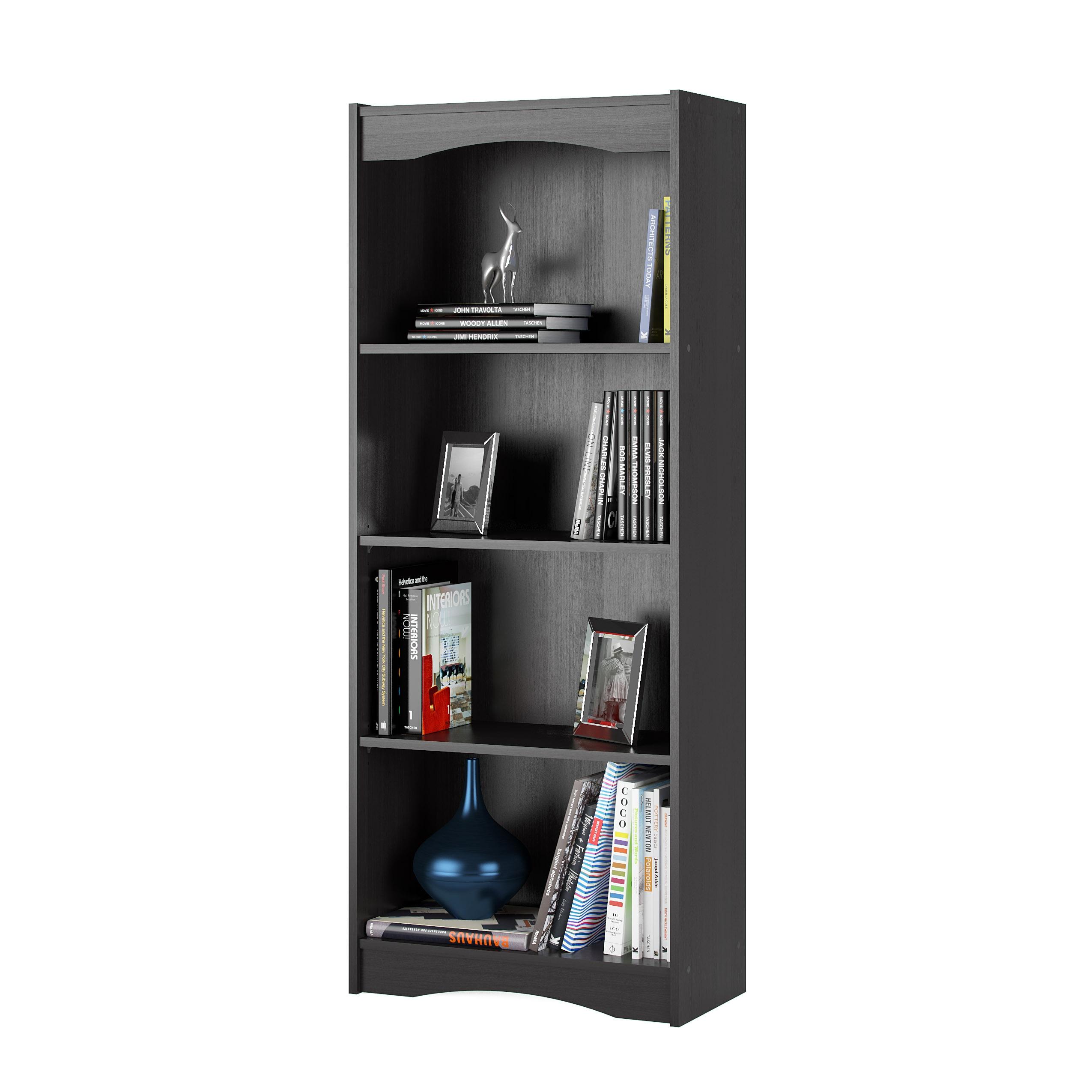 60" Hawthorn Tall Bookcase Black - CorLiving: Modern Style, Laminated Particle Board, 4 Open Shelves