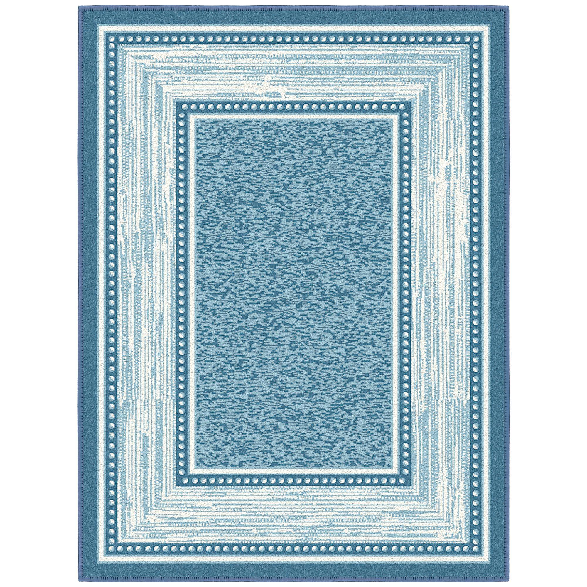 Ottomanson Machine Washable Non-Slip Rubberback Bordered 2x3 Indoor Area Rug, 2'3" x 3', Blue