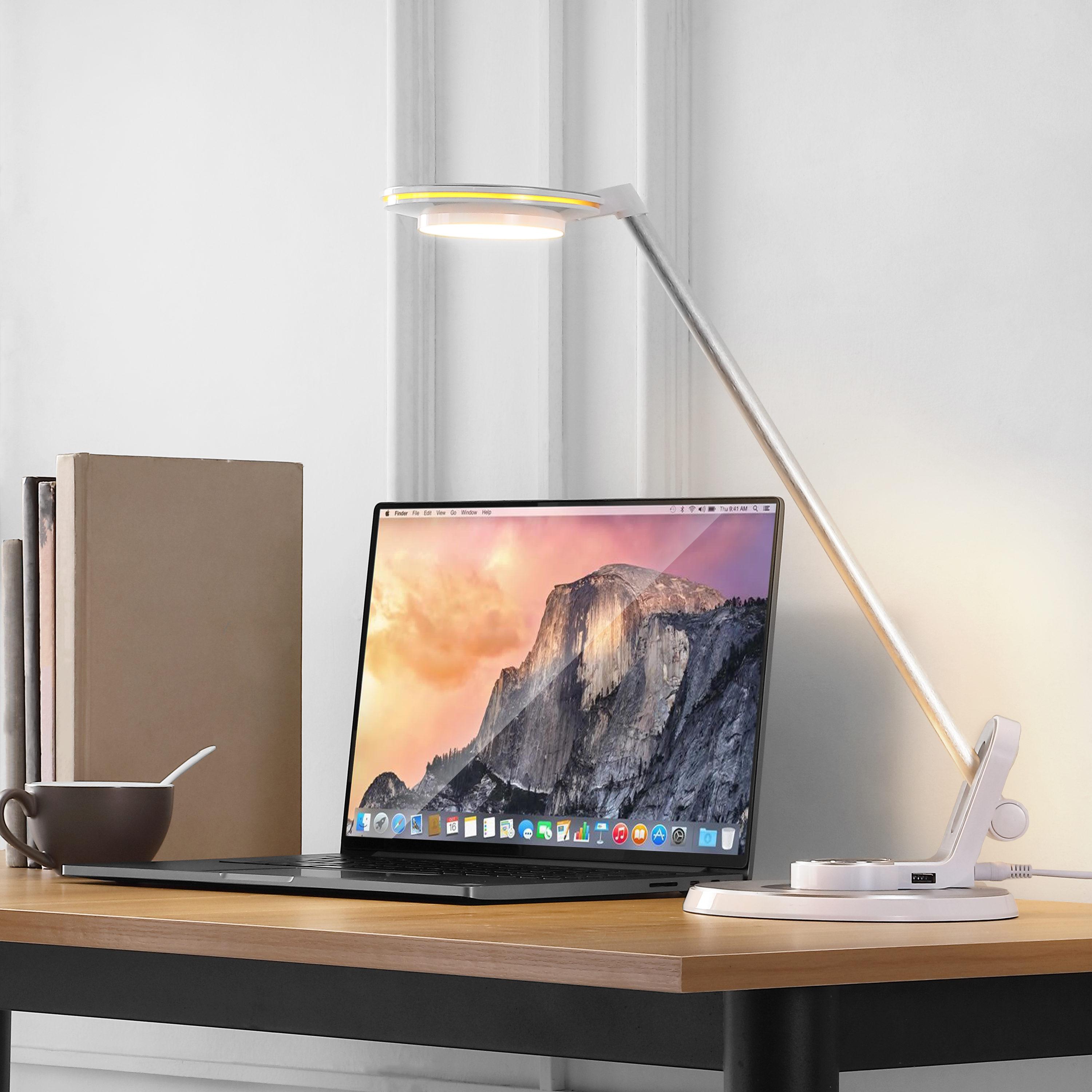JONATHAN Y JYL7701B Dixon 18.5" Aluminum Contemporary Minimalist Adjustable Dimmable USB Charging LED Task Lamp, Farmhouse, Modern for living room, dinning room, bedroom Bulb Included, Sliver