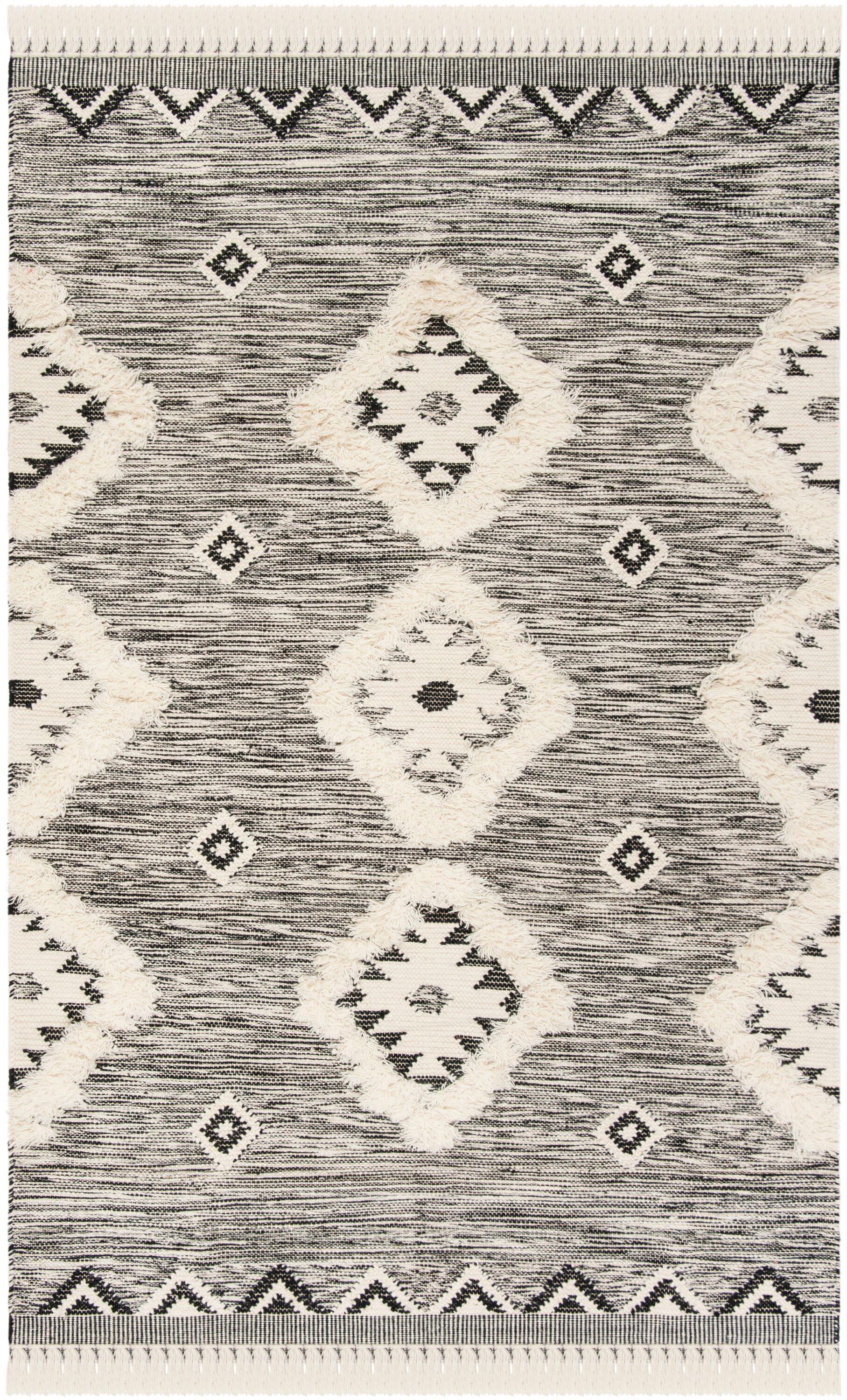 Kenya KNY906 Hand Knotted Area Rug - Black/Ivory - 6'x9' - Safavieh.