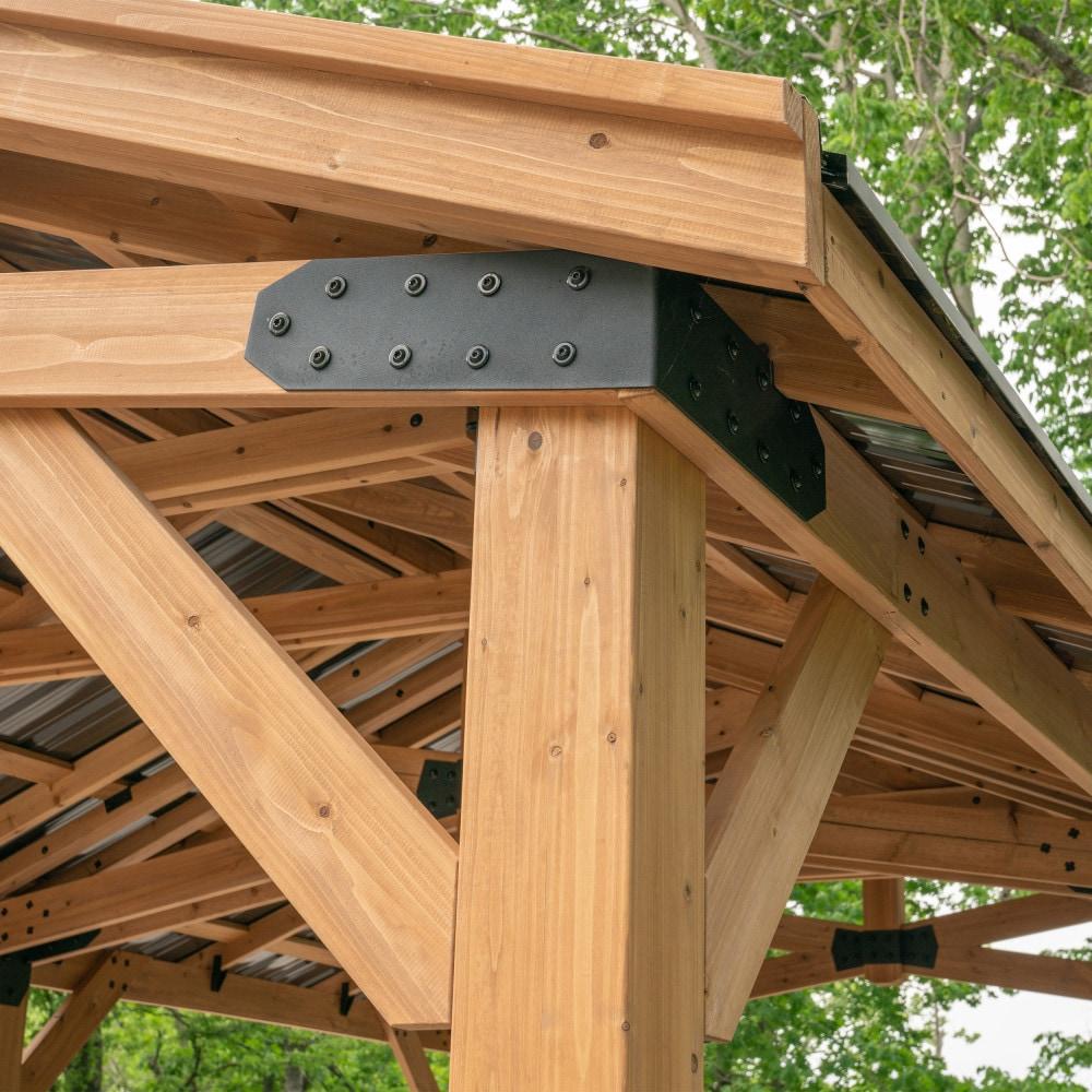 Backyard Discovery Norwood 24' x 12' Cedar Wood Gazebo, Galvanized Steel Roof, PowerPort