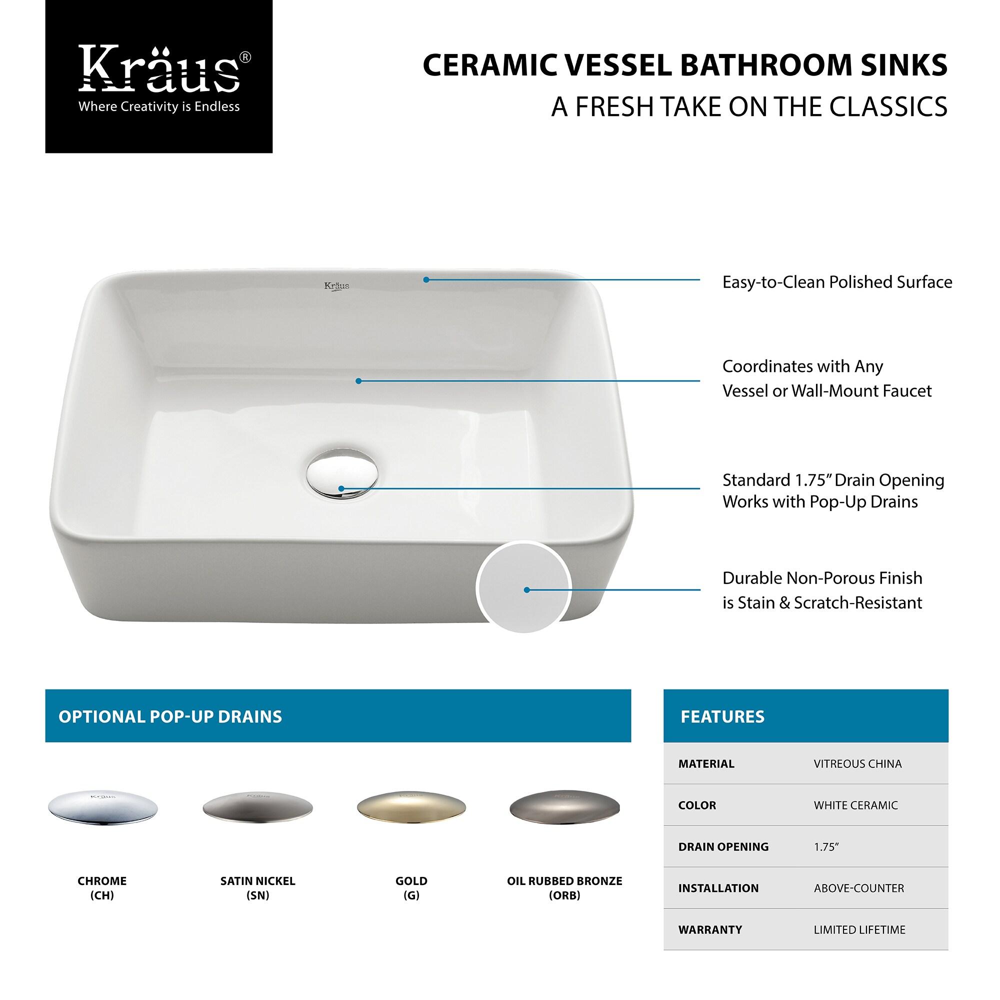 Ceramic Rectangular Vessel Bathroom Sink