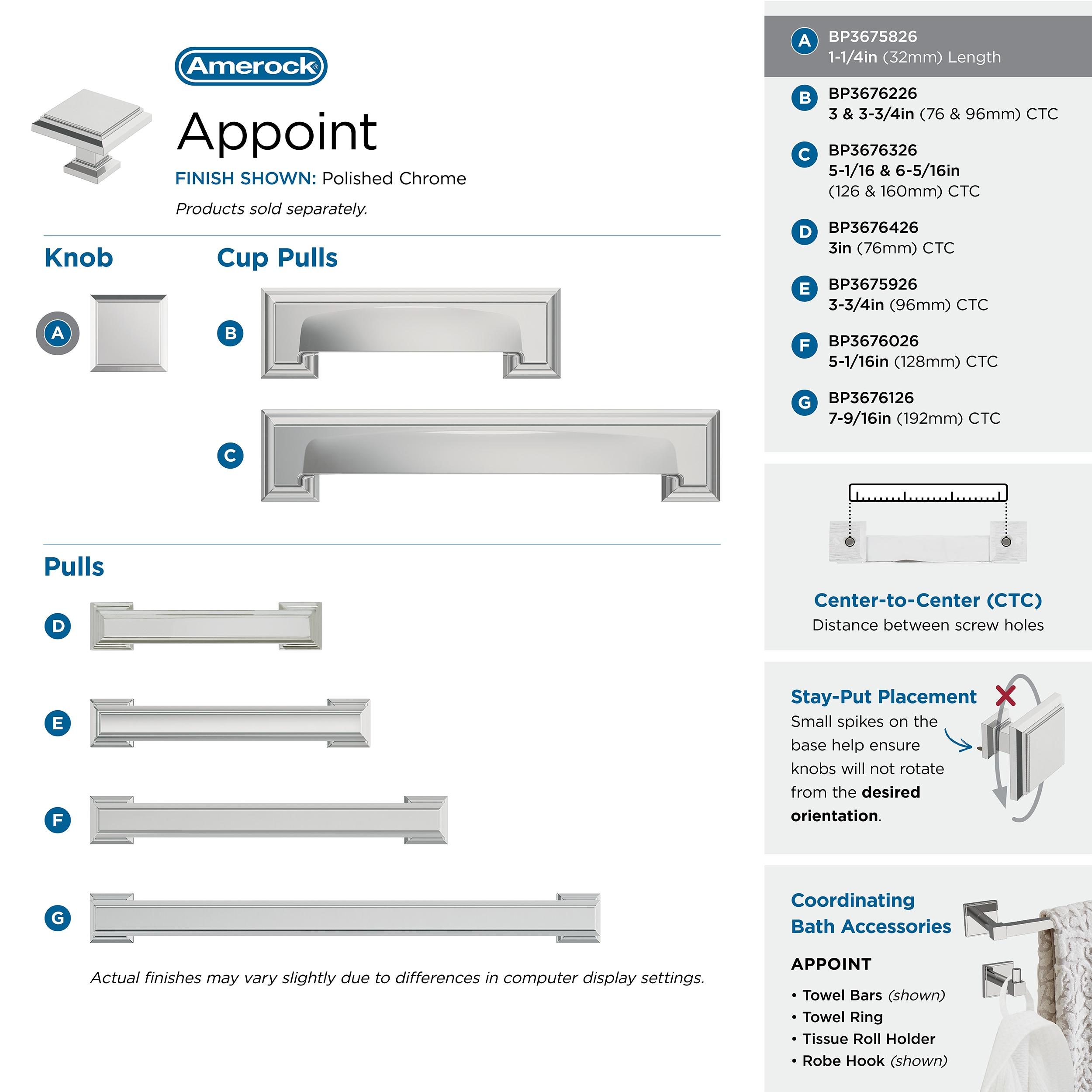 Appoint 1 1/4" Length Square Knob