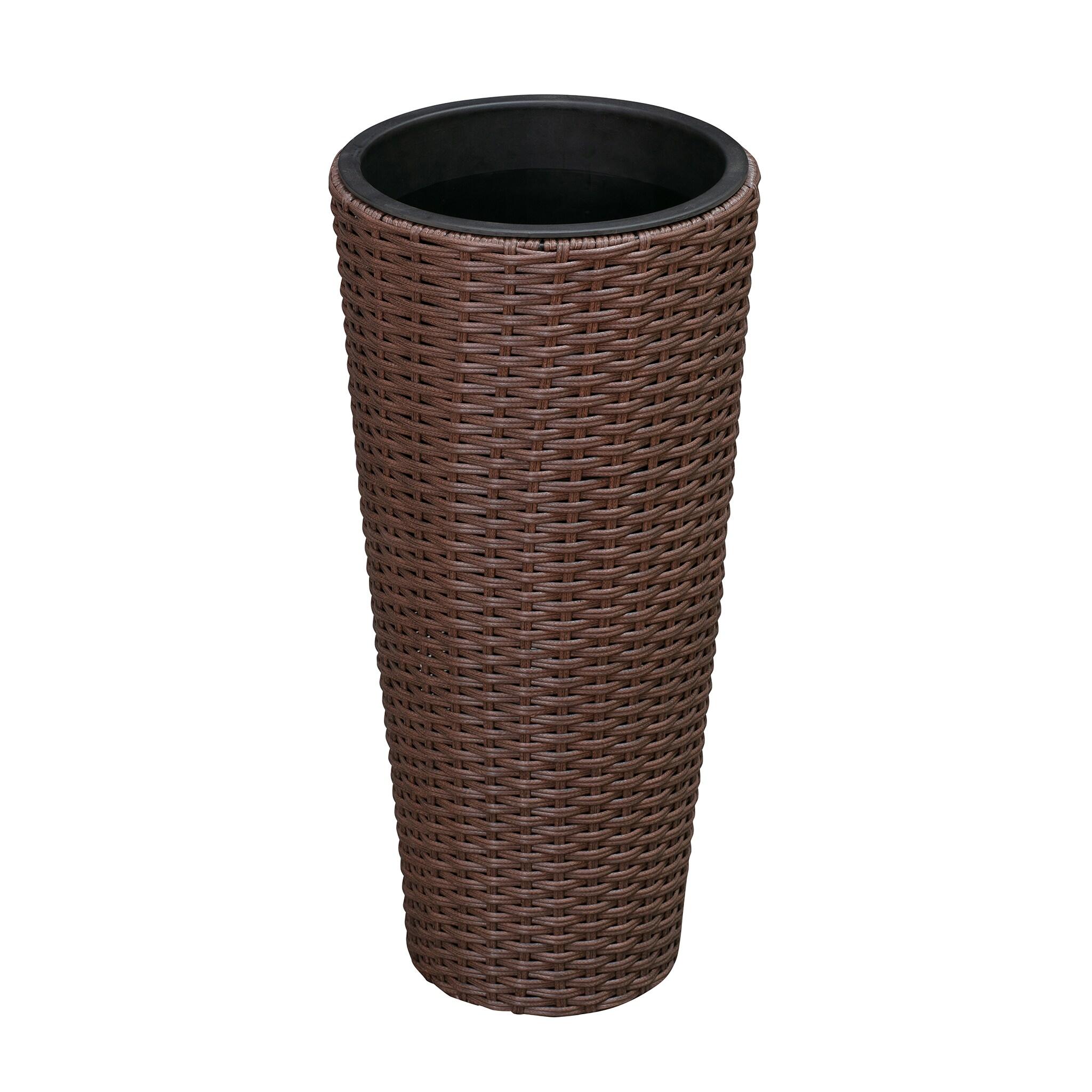Balkene Home Noah All-Weather Wicker Planter Set with Liners Tall Plant Decor Box for Outdoors & Indoors Patio Herb Garden - 2 Piece Set – Mocha