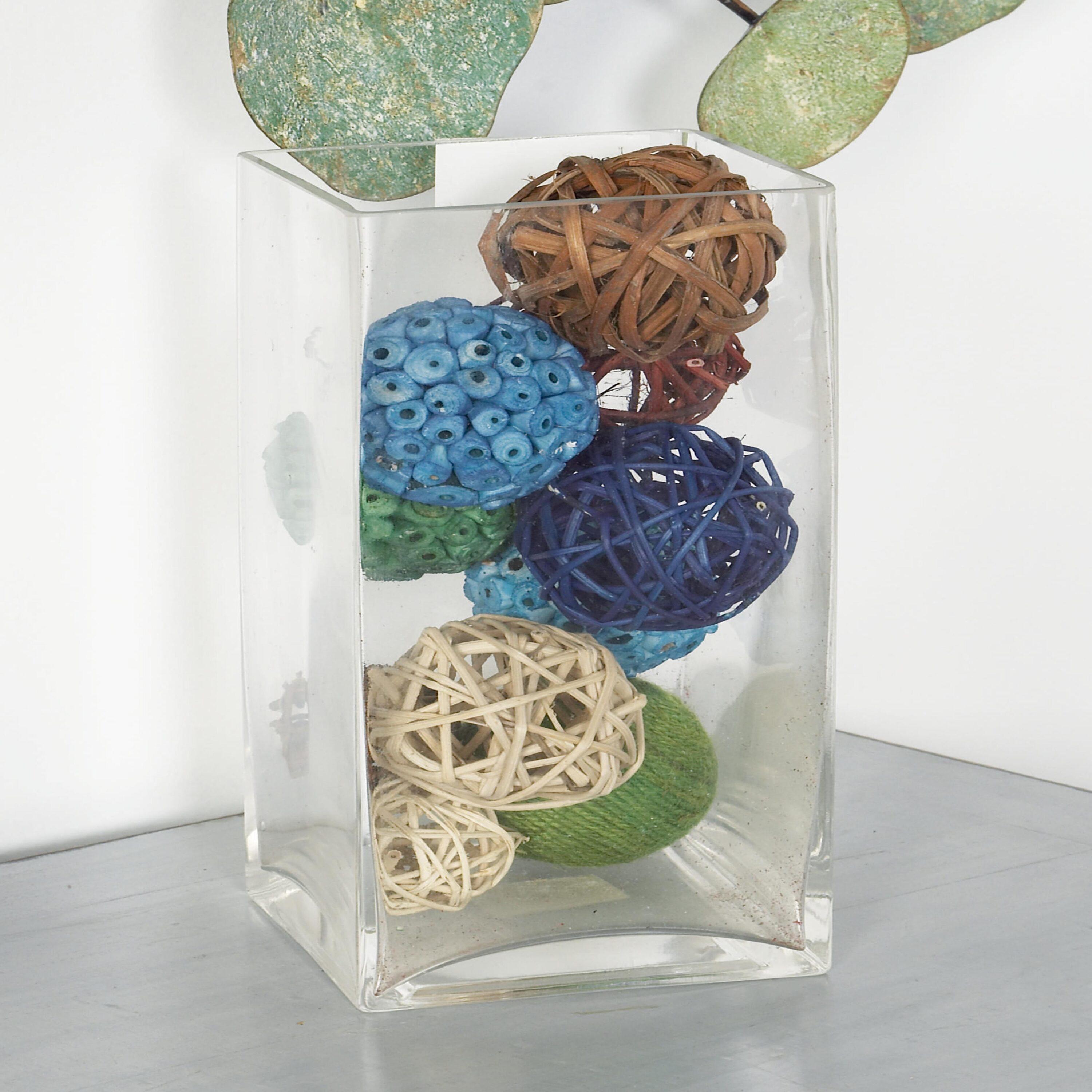 DecMode Blue 6" Handmade Dried Plant Orbs & Vase Filler with Varying Designs (3 Count)