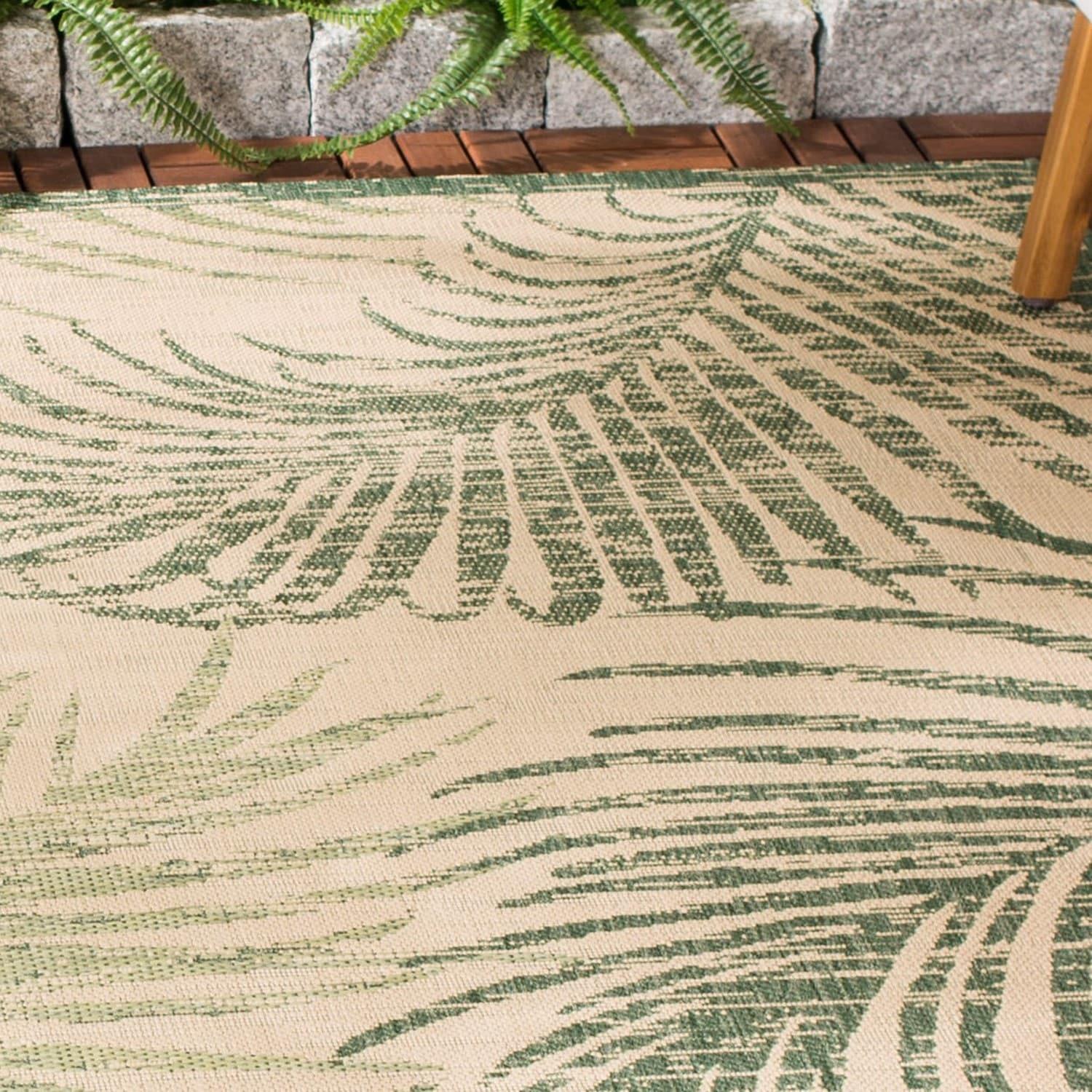 SAFAVIEH Courtyard Padic Botanical Indoor/Outdoor Area Rug, Beige/Green, 9' x 12'