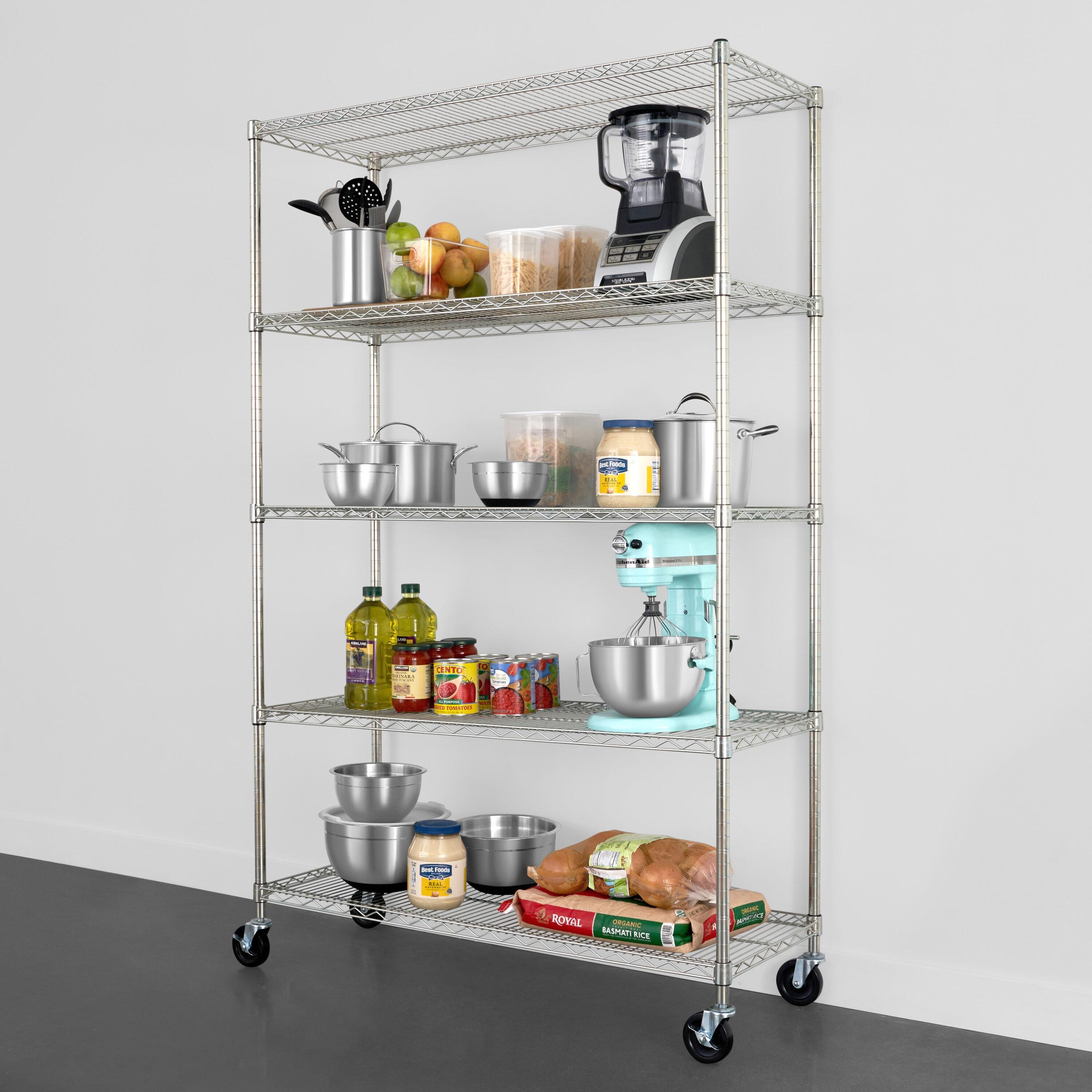 SafeRacks NSF Certified 5-Tier Steel Wire Shelving with Adjustable Shelves and Wheels - 2500 lb Capacity - 48" x 18" x 72"