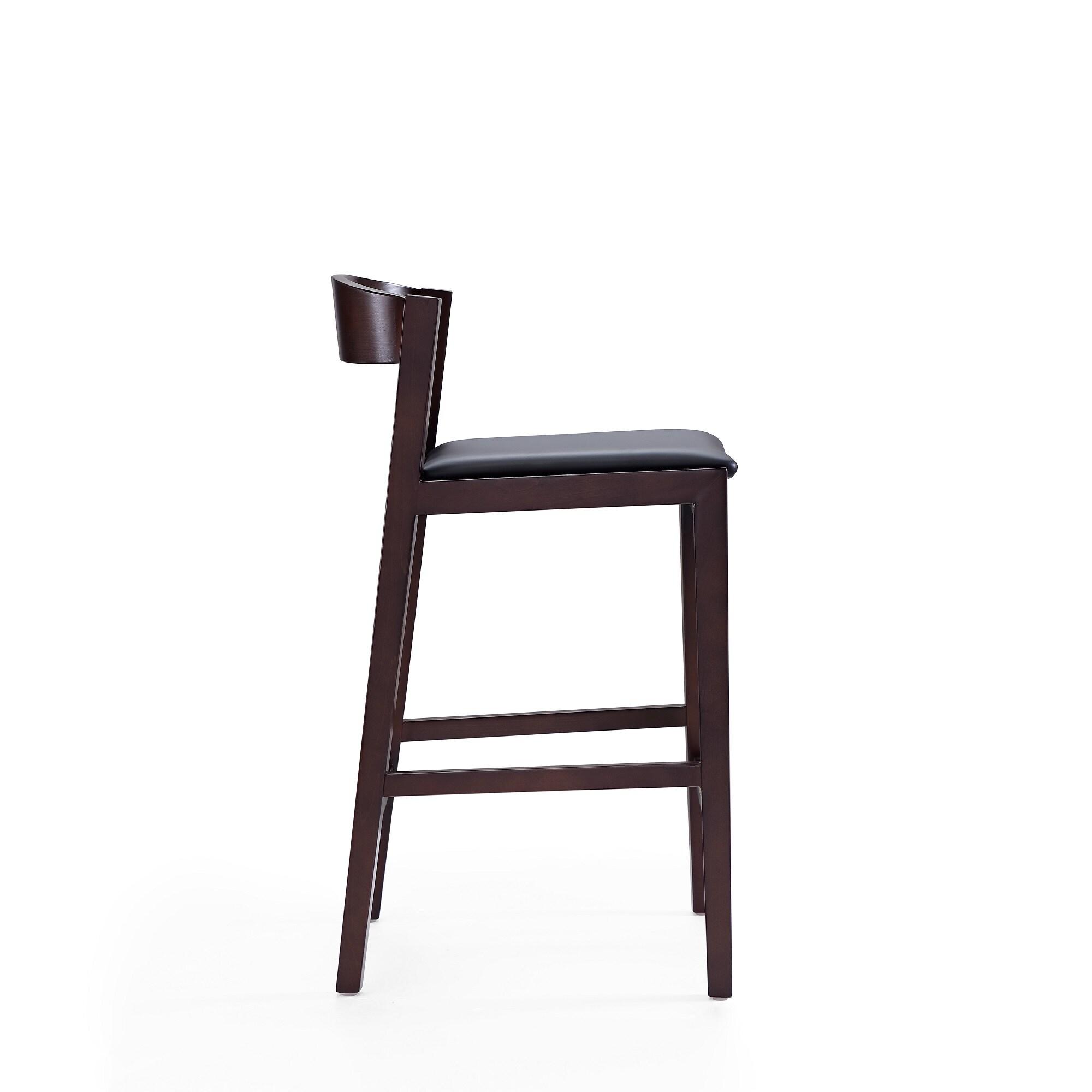 Manhattan Comfort Set of 2 Klismos Upholstered Beech Wood Counter Height Barstools Black: Faux Leather, Semi-Gloss Finish, Footrest
