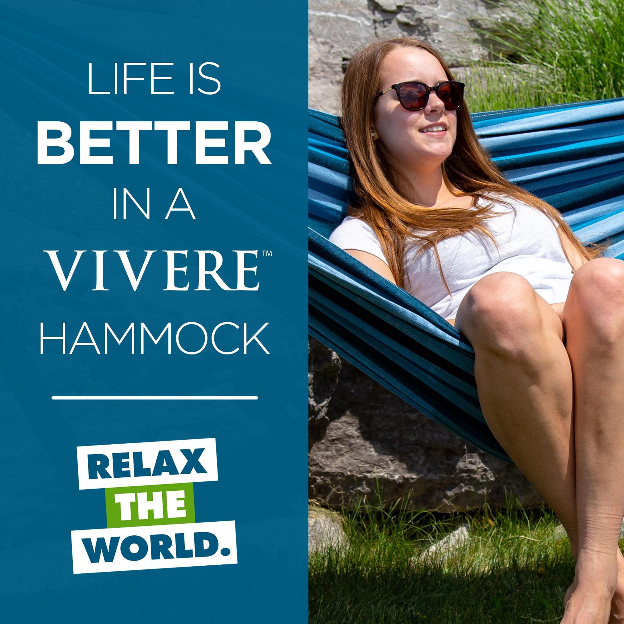 Vivere 8ft Double Cotton Hammock with Solid Pine Arc Stand - Blue Lagoon Color