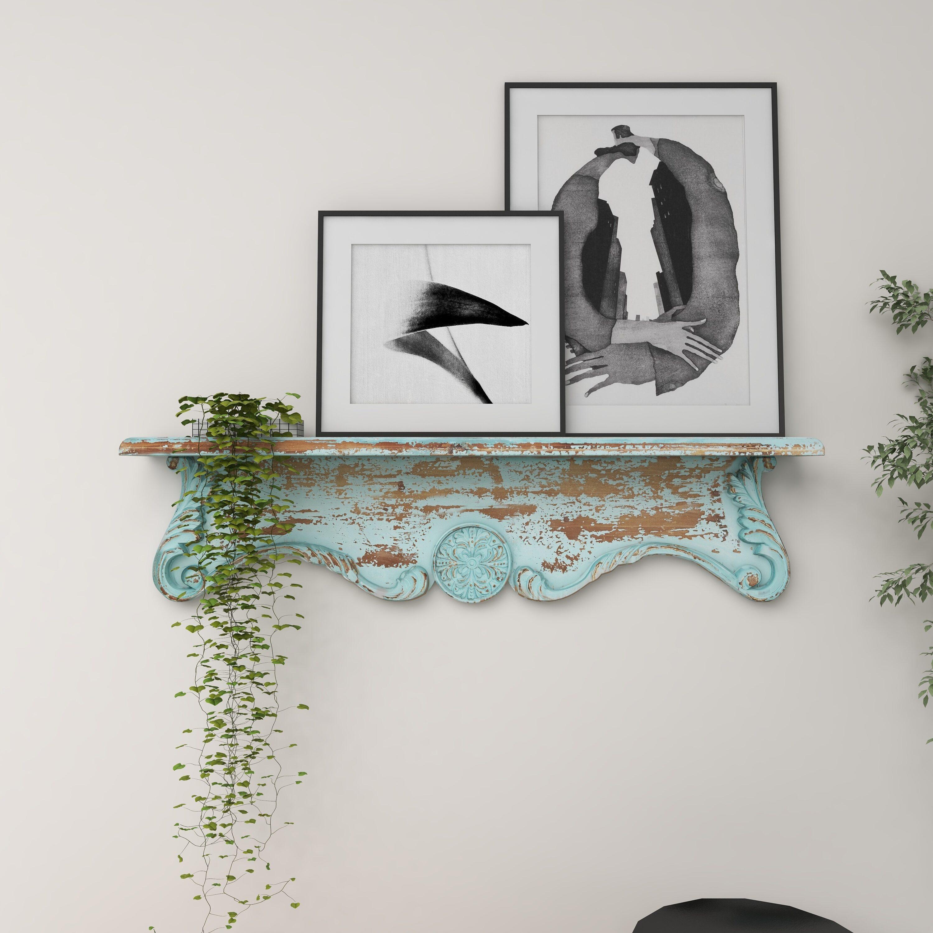 Ophelia & Co. Wood 1 Shelf Scroll Blue Wall Shelf