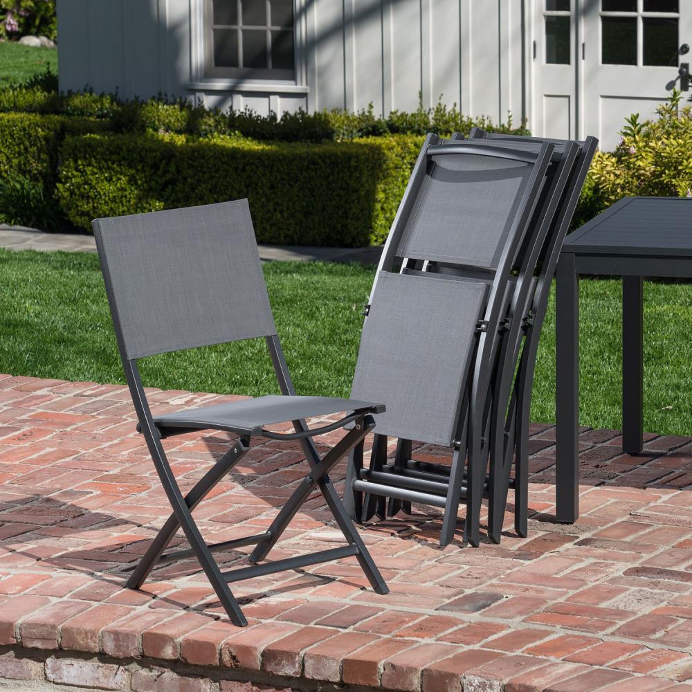 Hanover Cameron 7-Piece Expandable Dining Set with 6 Folding Sling Chairs and a 40" x 94" Table