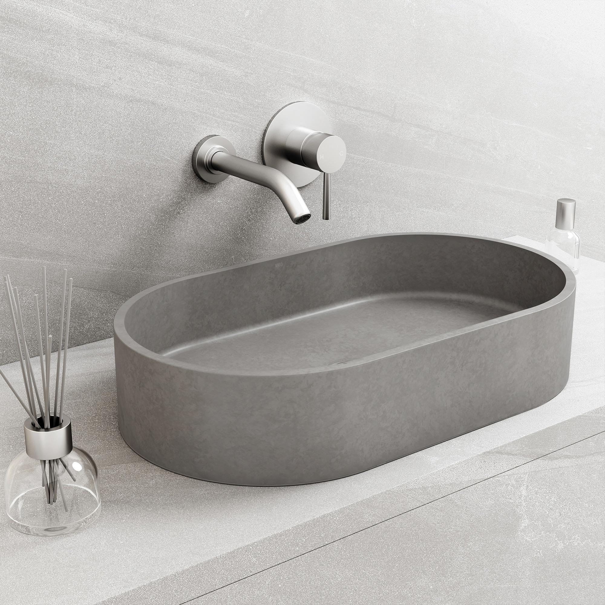 Sagrada Gothic 24" L x 14" W x 5" H Gray Handmade Oval Vessel Bathroom Sink