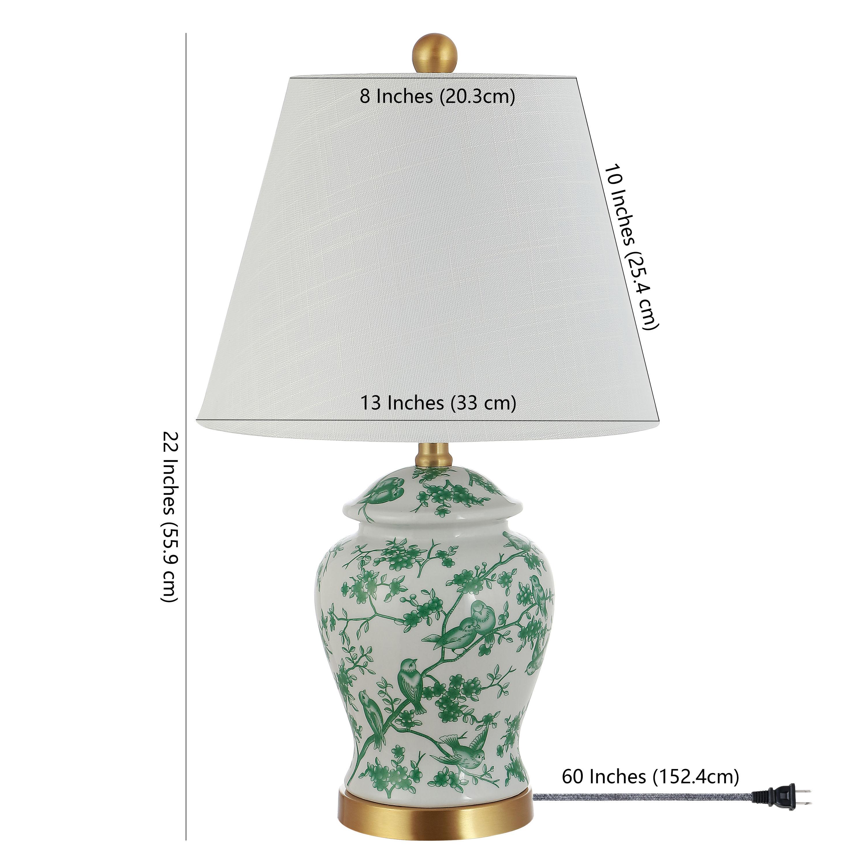 JONATHAN Y JYL3005B Penelope 22" French Country Cottage Ceramic/Iron Chinoiserie Ginger Jar LED Table Lamp, Classic for living room, dinning room, bedroom Bulb Included, White/Green