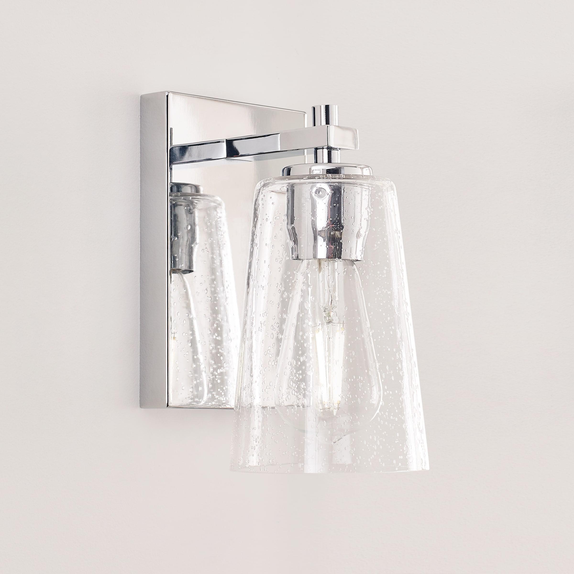 Chrome Clear Seeded Glass Round Wall Sconce, 1-Light