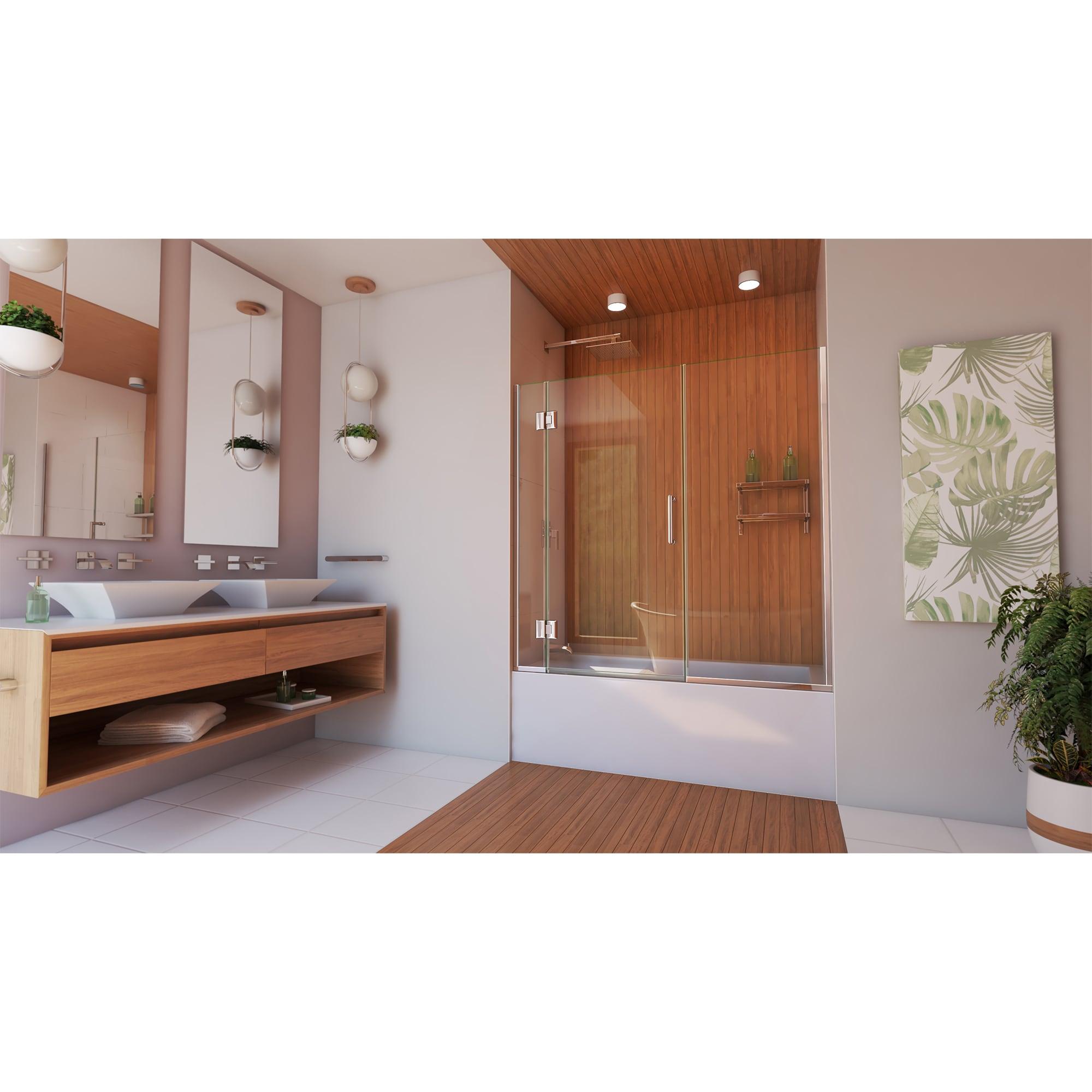 Clear Frameless Hinged Tub Door with Chrome Hardware