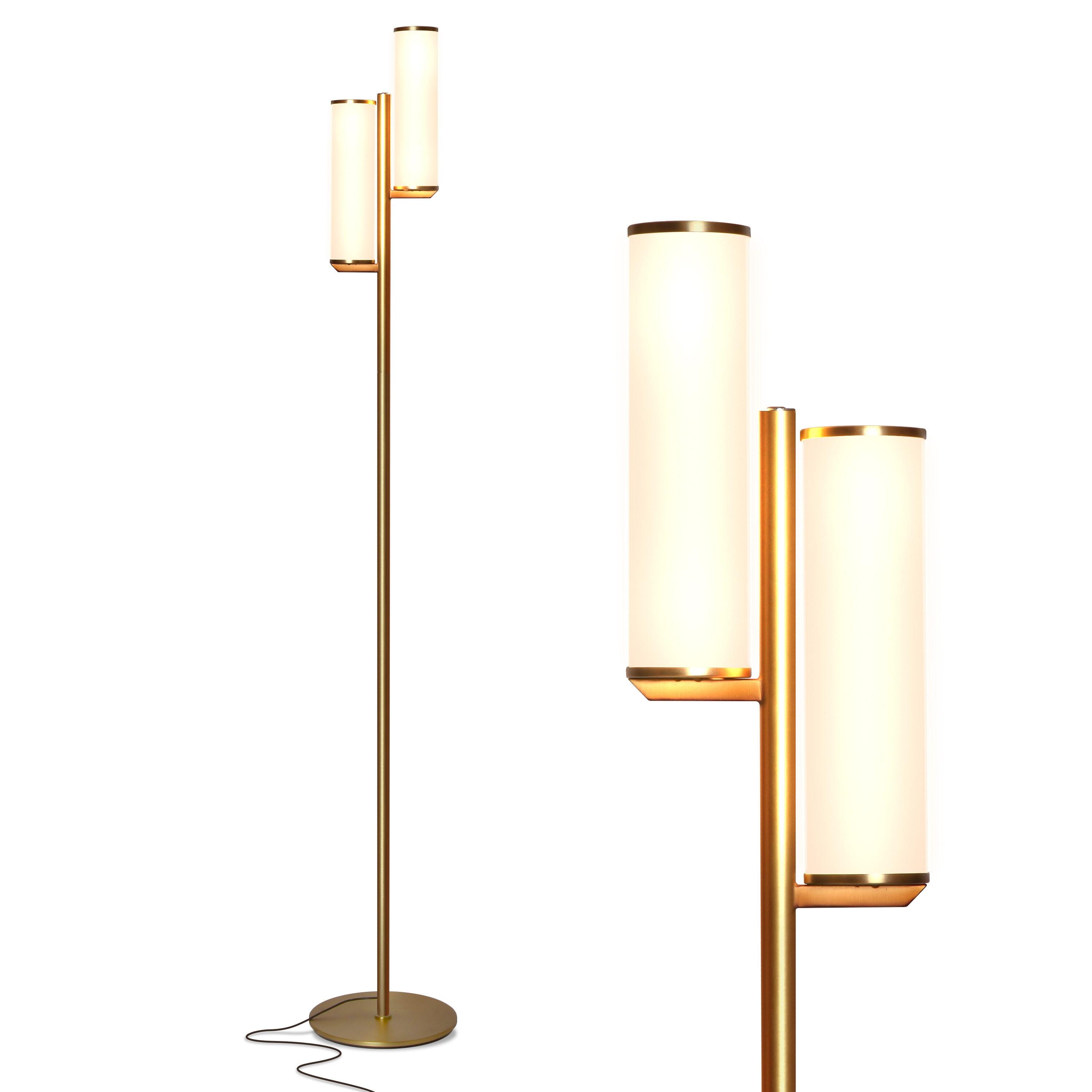 Brightech Gemini 64 in. Industrial 2-Light 3-Way Dimming LED Floor Lamp with 2 Glass Cylinder Shades