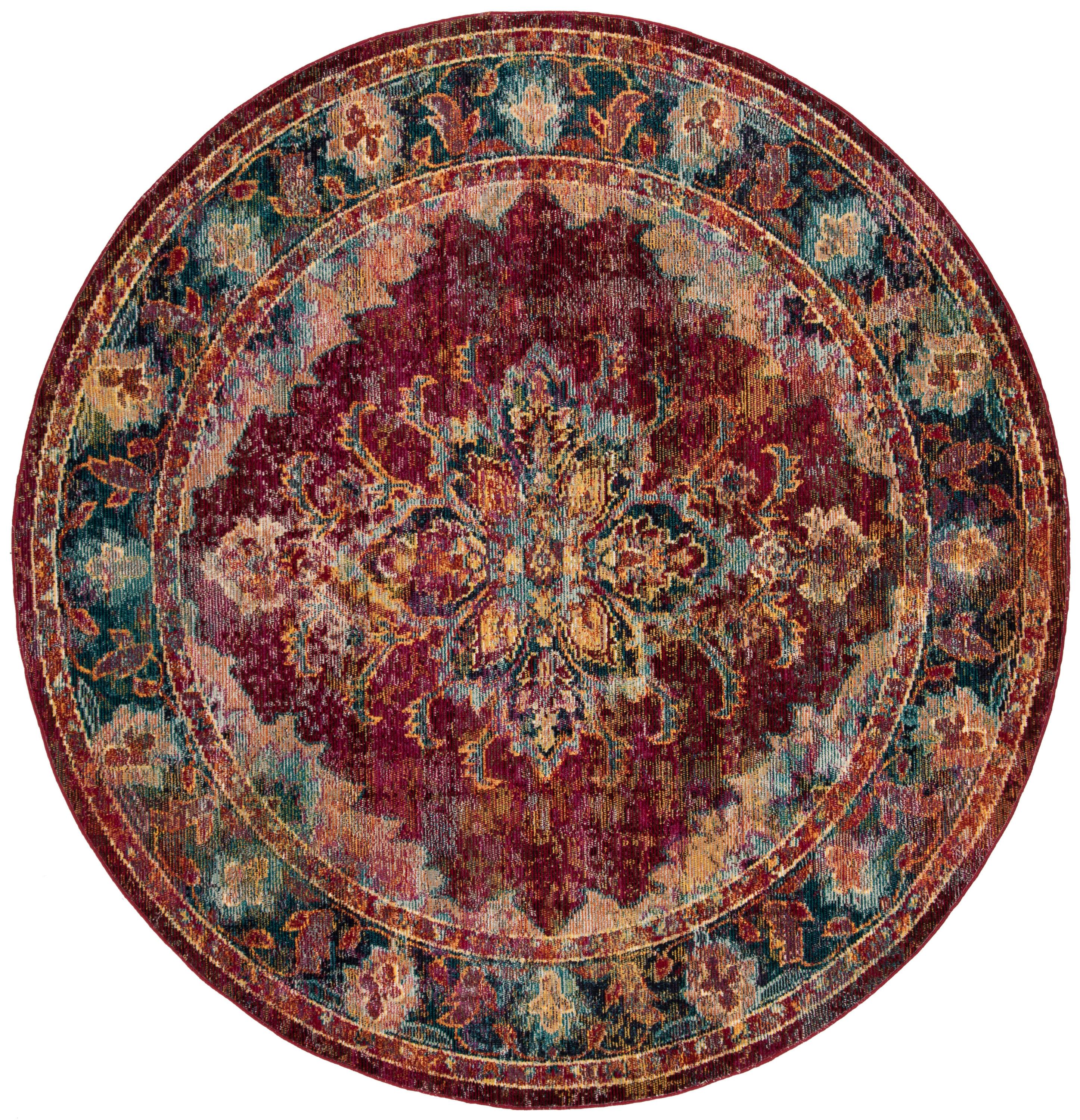 Crystal CRS508 Power Loomed Area Rug - Ruby/Navy - 7' Round - Safavieh.