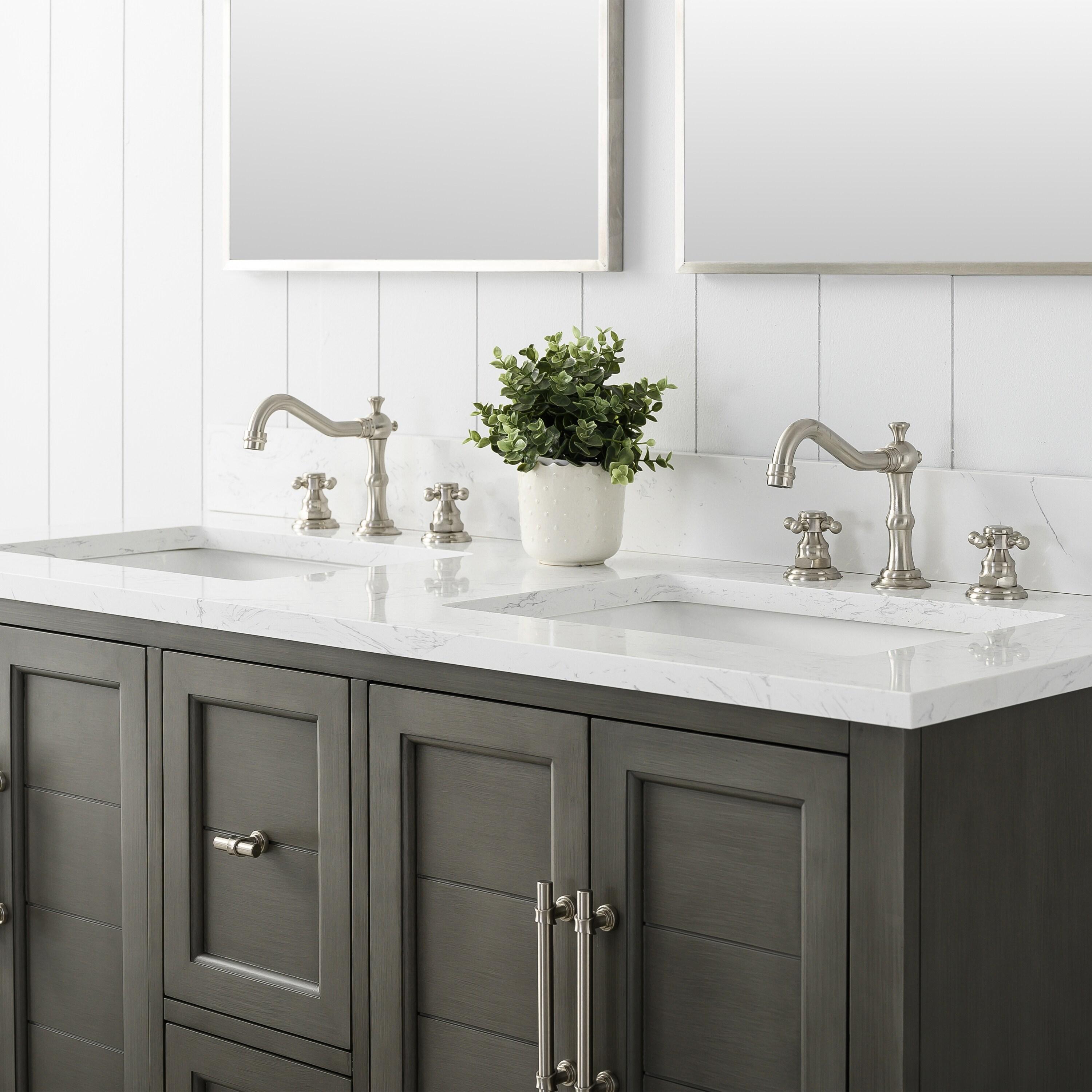 Vanity Art 54 x 22 x 34 in. Single Sink Bathroom Vanity with Quartz Top & Backsplash, Silver Gray