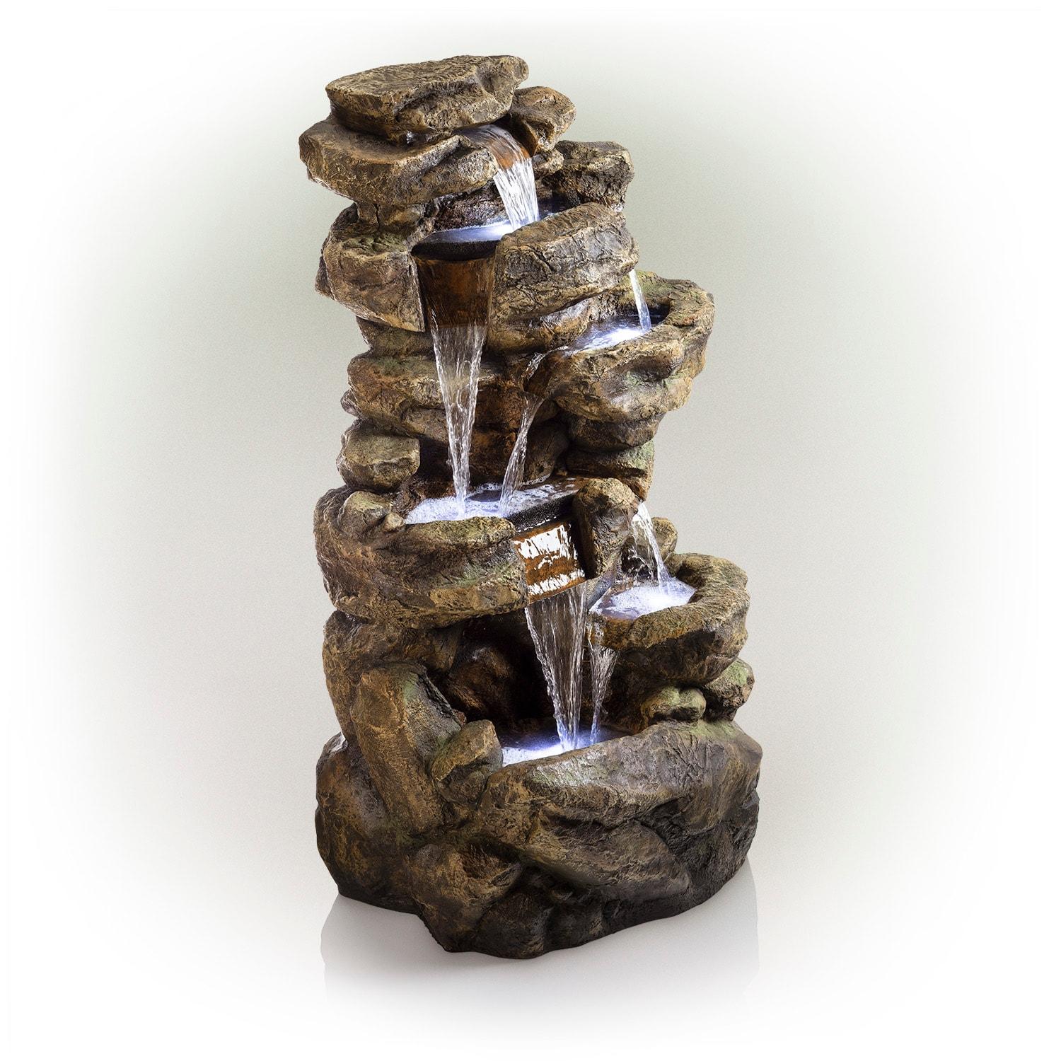 Alpine Corporation 6-Tier Amazonian Water Fountain with LED Lights