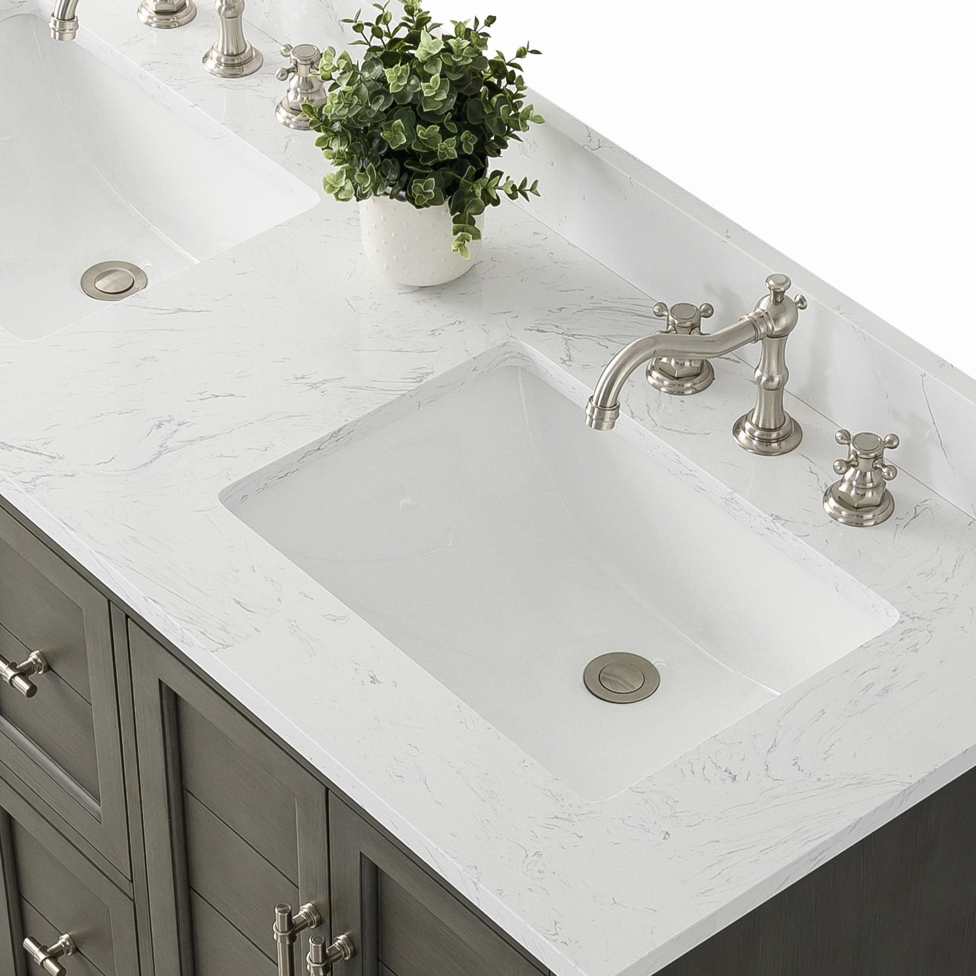 Vanity Art 54 x 22 x 34 in. Single Sink Bathroom Vanity with Quartz Top & Backsplash, Silver Gray