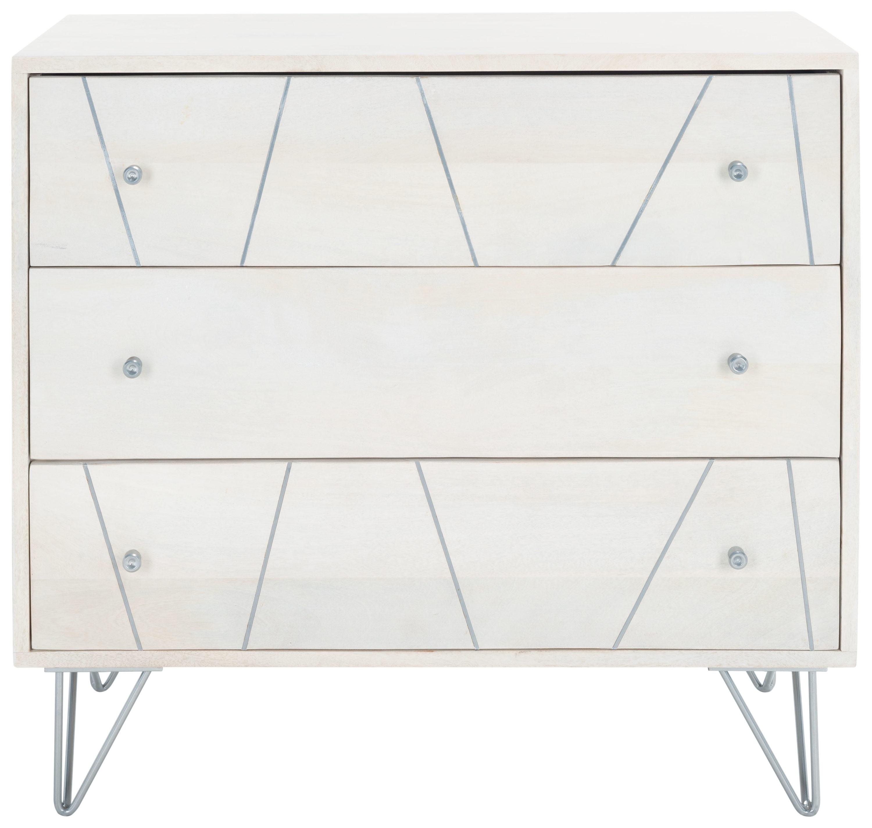 Marigold 3 Drawer Chest - White Washed/Silver - Safavieh