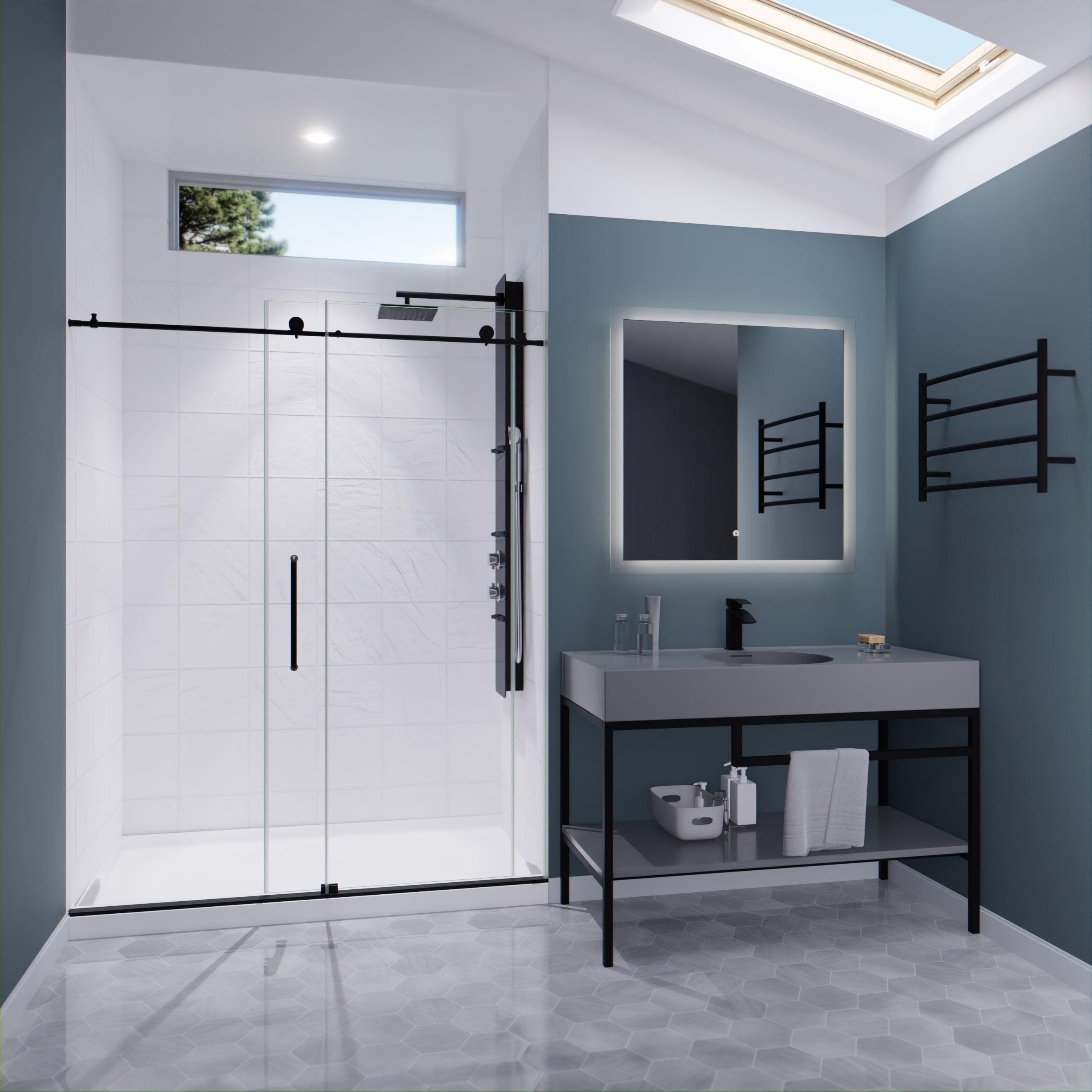 Leon 56"-60" W x 76" H Single Sliding Frameless Shower Door with Tsunami Guard