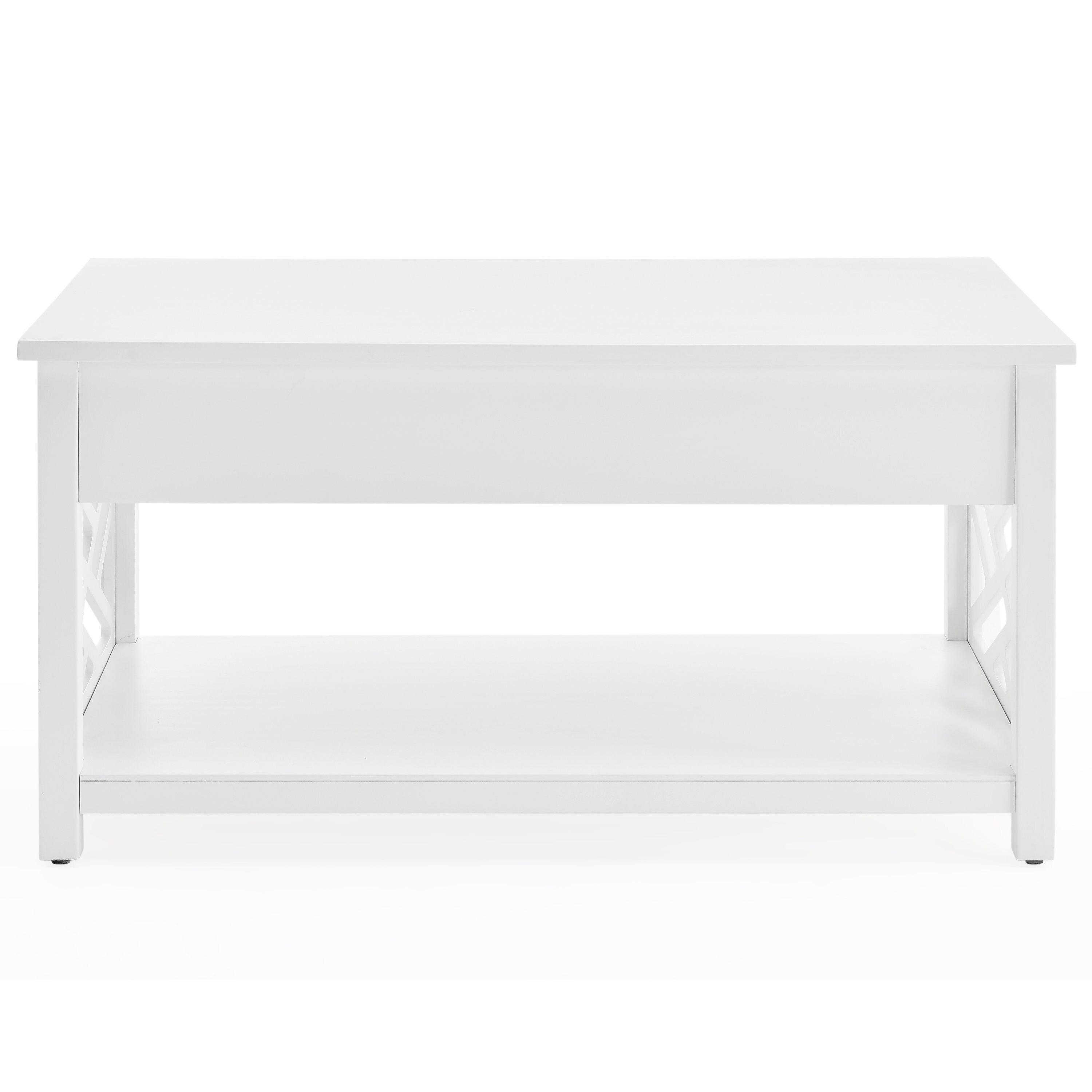 Alaterre Furniture 36" Middlebury Coffee Table with Drawer and 2 End Tables with Tray Shelf White: Mid-Century Modern, Wood Frame
