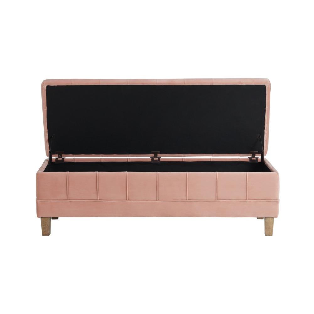 Jude Tufted Storage Ottoman Blush - Picket House Furnishings: Velvet Upholstered, Rectangular with Wooden Legs