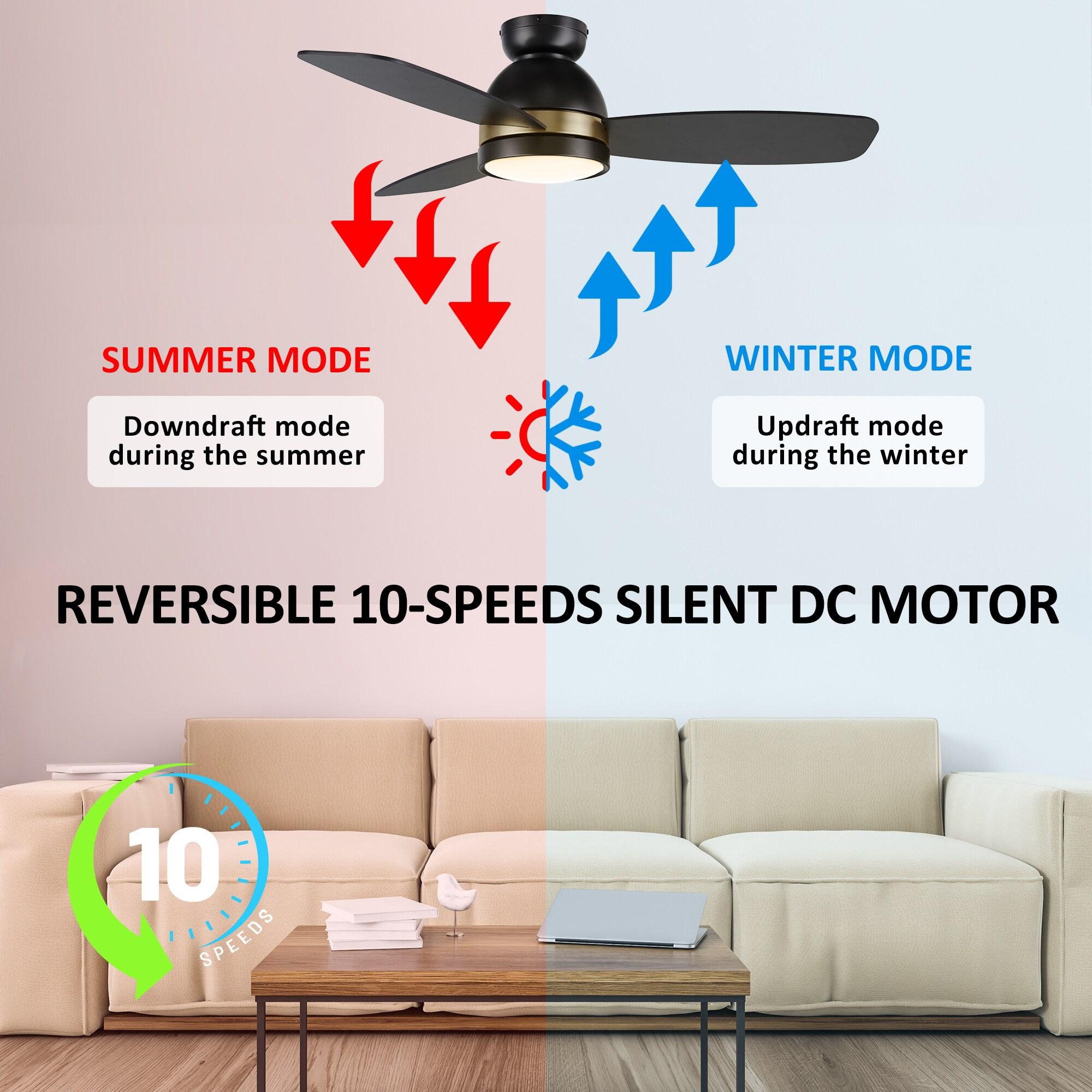 Smart Flush Mount Ceiling Fan with Light, Remote Control, DC Motor