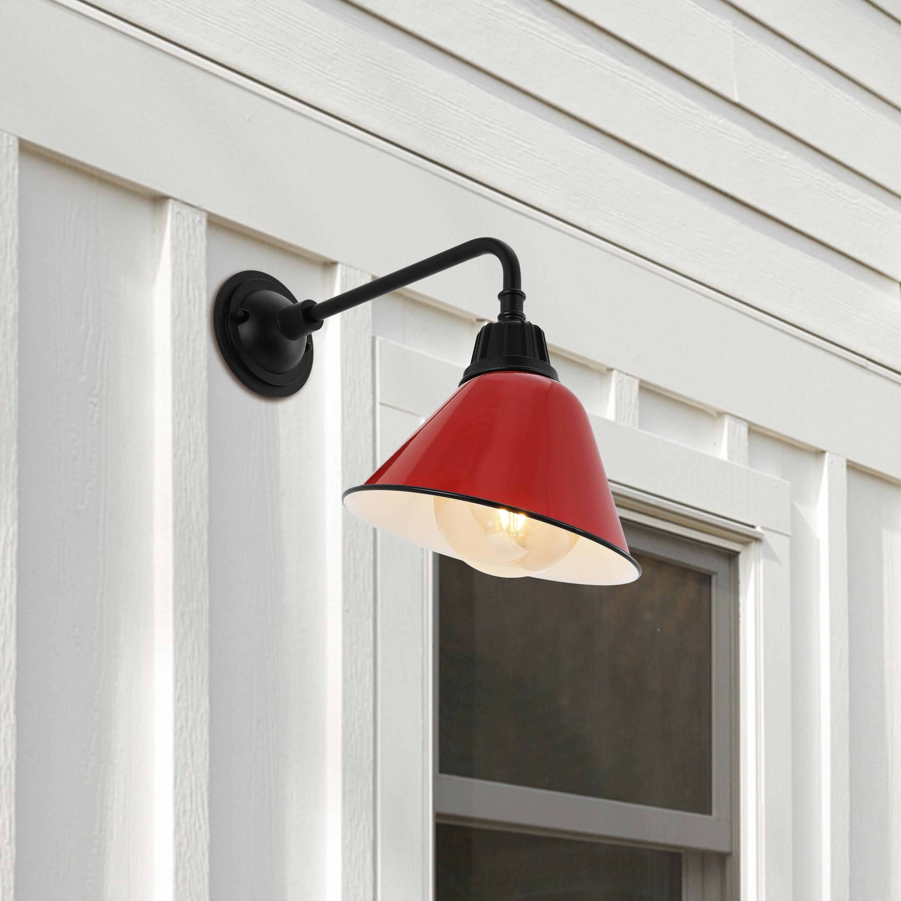 Croydon 9.63 in. Red 1-Light Farmhouse Industrial Indoor/Outdoor Iron LED Gooseneck Arm Outdoor Sconce