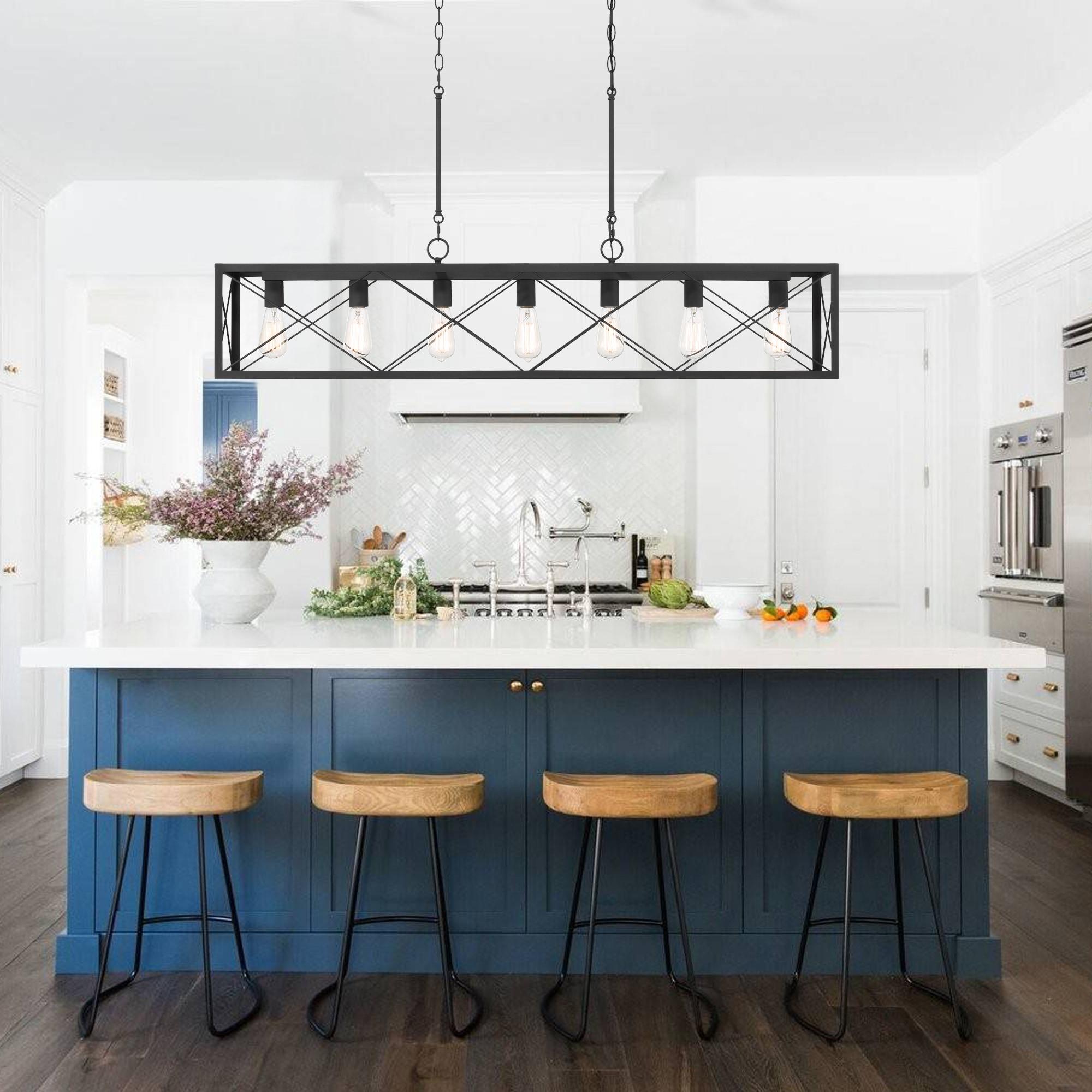 ACROMA Kiro 7-light Farmhouse 48In Linear Chandelier Industrial Rectangle Dining Lighting with UL certified Aged Zinc