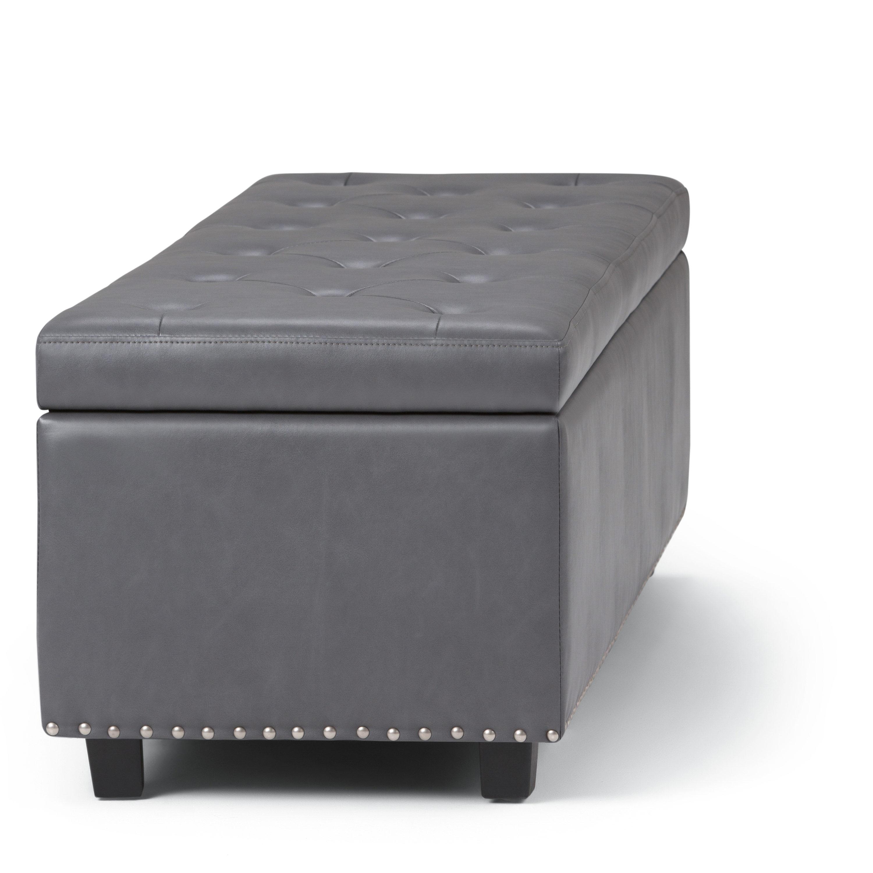 Simpli Home Hamilton 48"W Upholstered Storage Ottoman Bench with Lift-Top Lid, Tufted Design, and Nailhead Trim