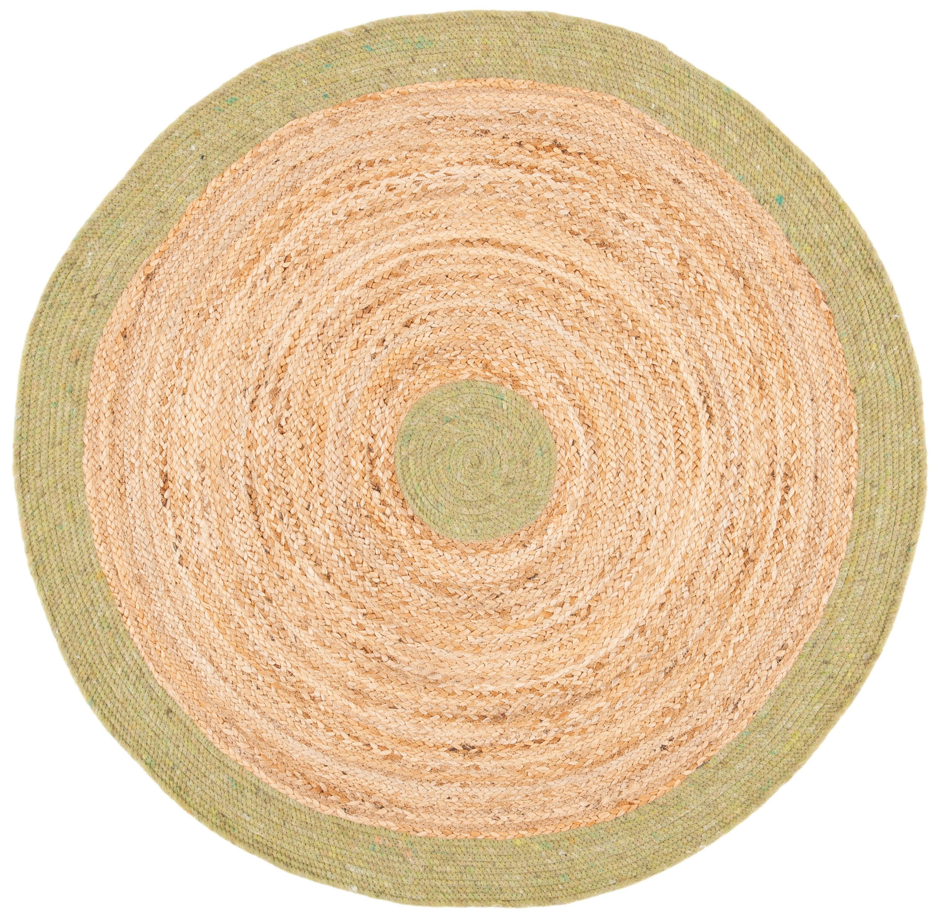 Braided BRD910 Hand Woven Indoor Area Rug - Green/Natural - 4' Round - Safavieh