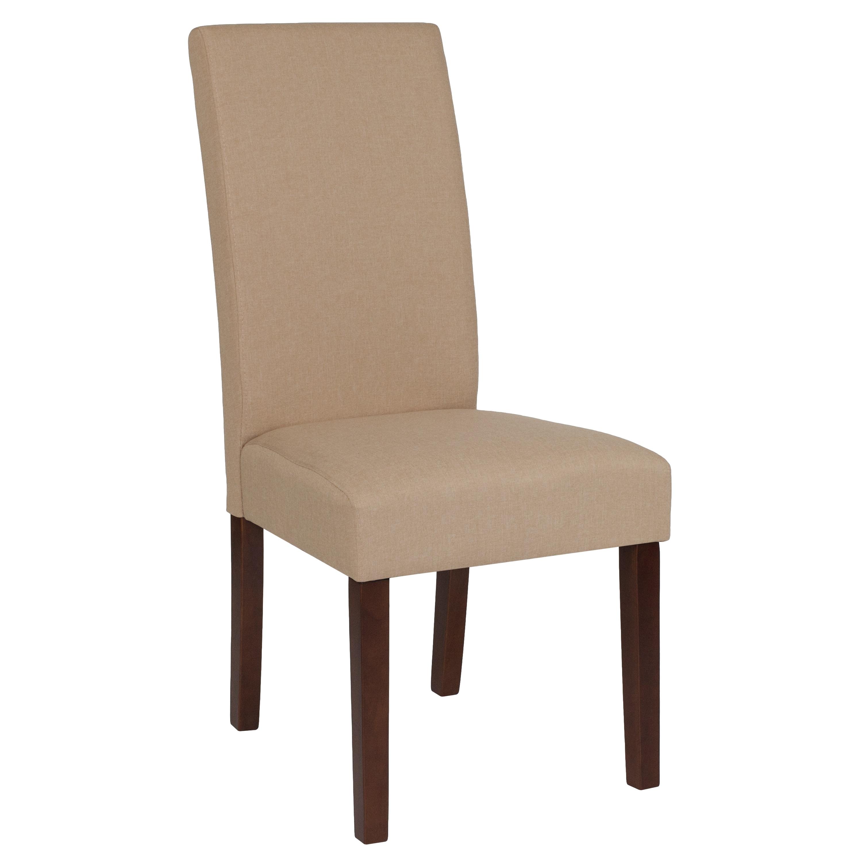 Flash Furniture Greenwich Series Beige Fabric Upholstered Panel Back Mid-Century Parsons Dining Chair