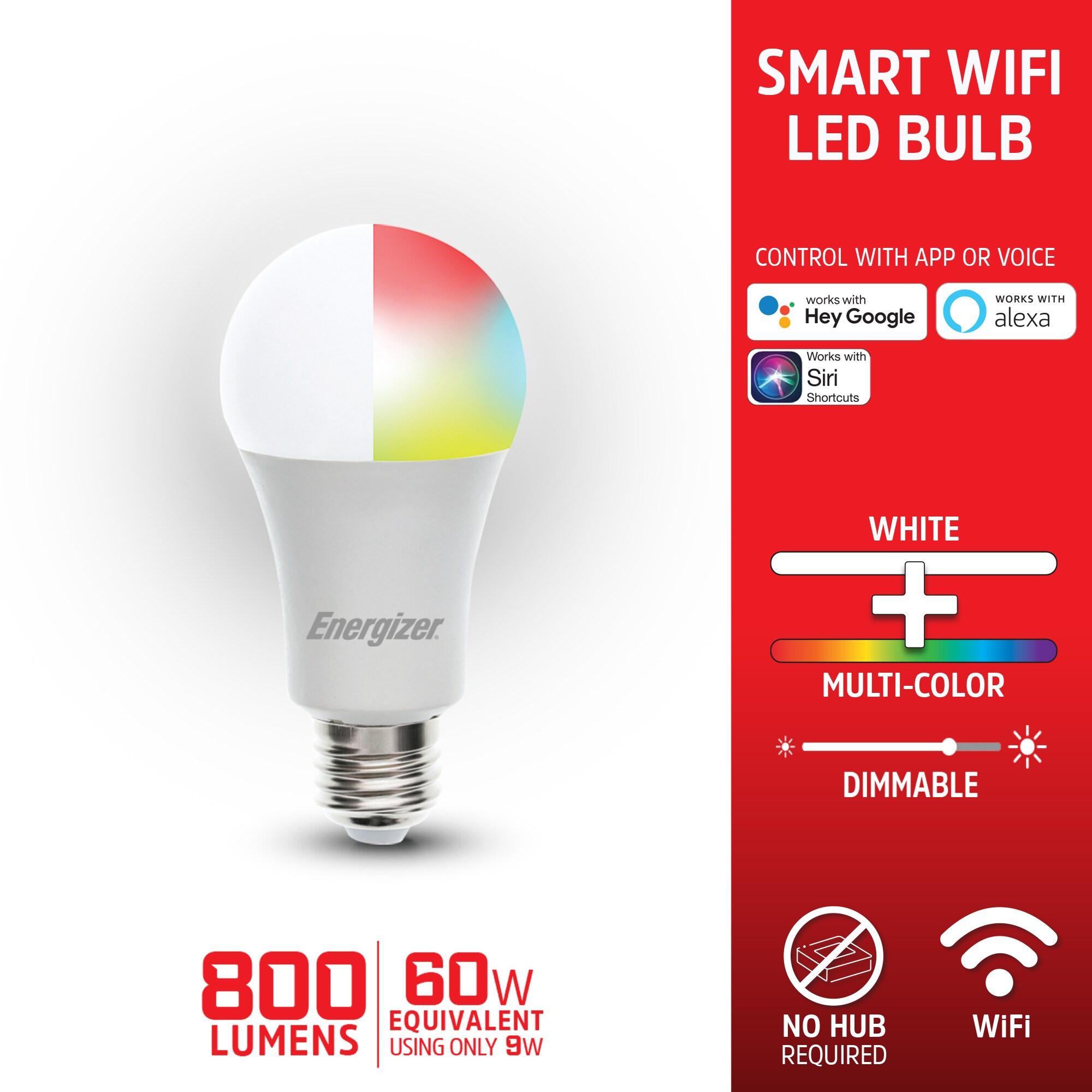Energizer Connect Smart A19 LED White & Multi-Color RGB Light Bulbs with Voice Control and Remote Access Through Your Smartphone | Compatible with Alexa and Google Assistant