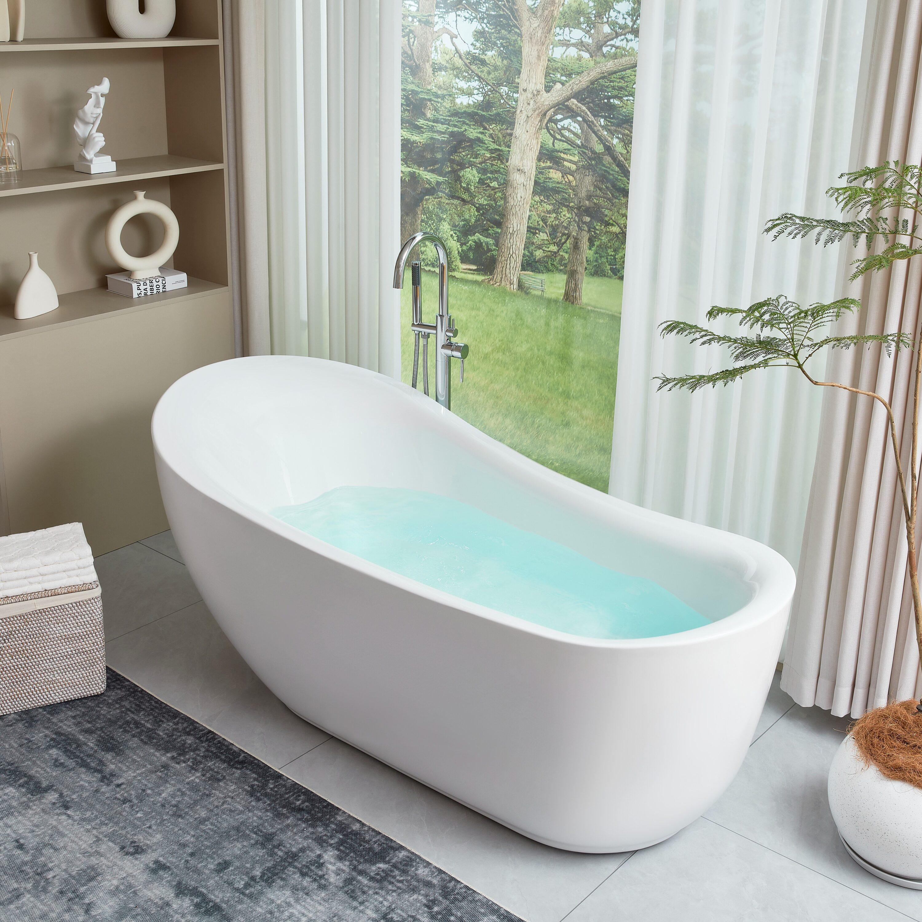 Vanity Art 71" x 34" Acrylic Freestanding Bathtub Contemporary Soaking Tub with Overflow and Pop-Up Drain, VA6512-L