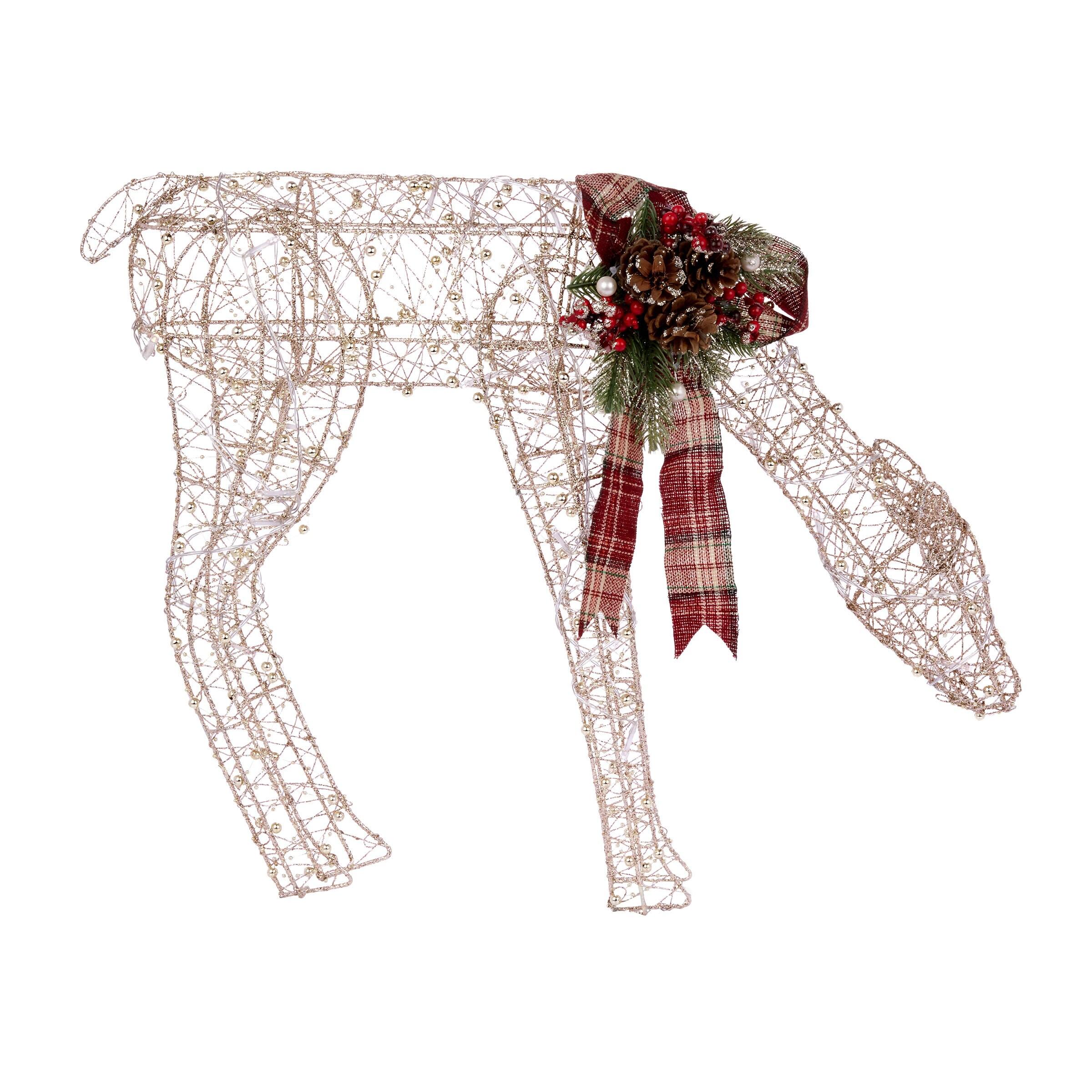 Alpine Corporation 26" x 6" x 19" Gold Mesh Reindeer Holiday Decoration with LED Lights