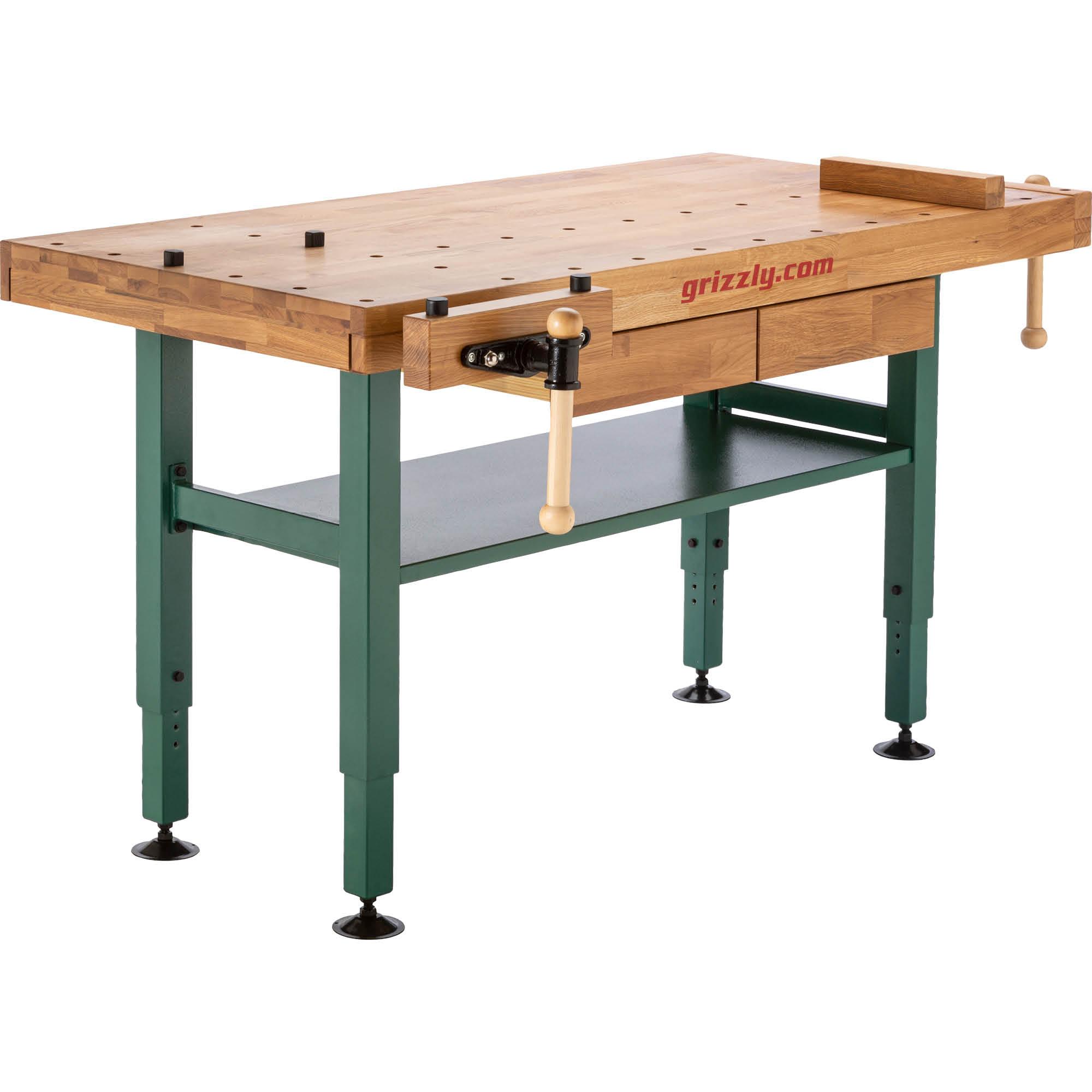 Grizzly T10157 Heavy-Duty Oak Workbench with Steel Legs