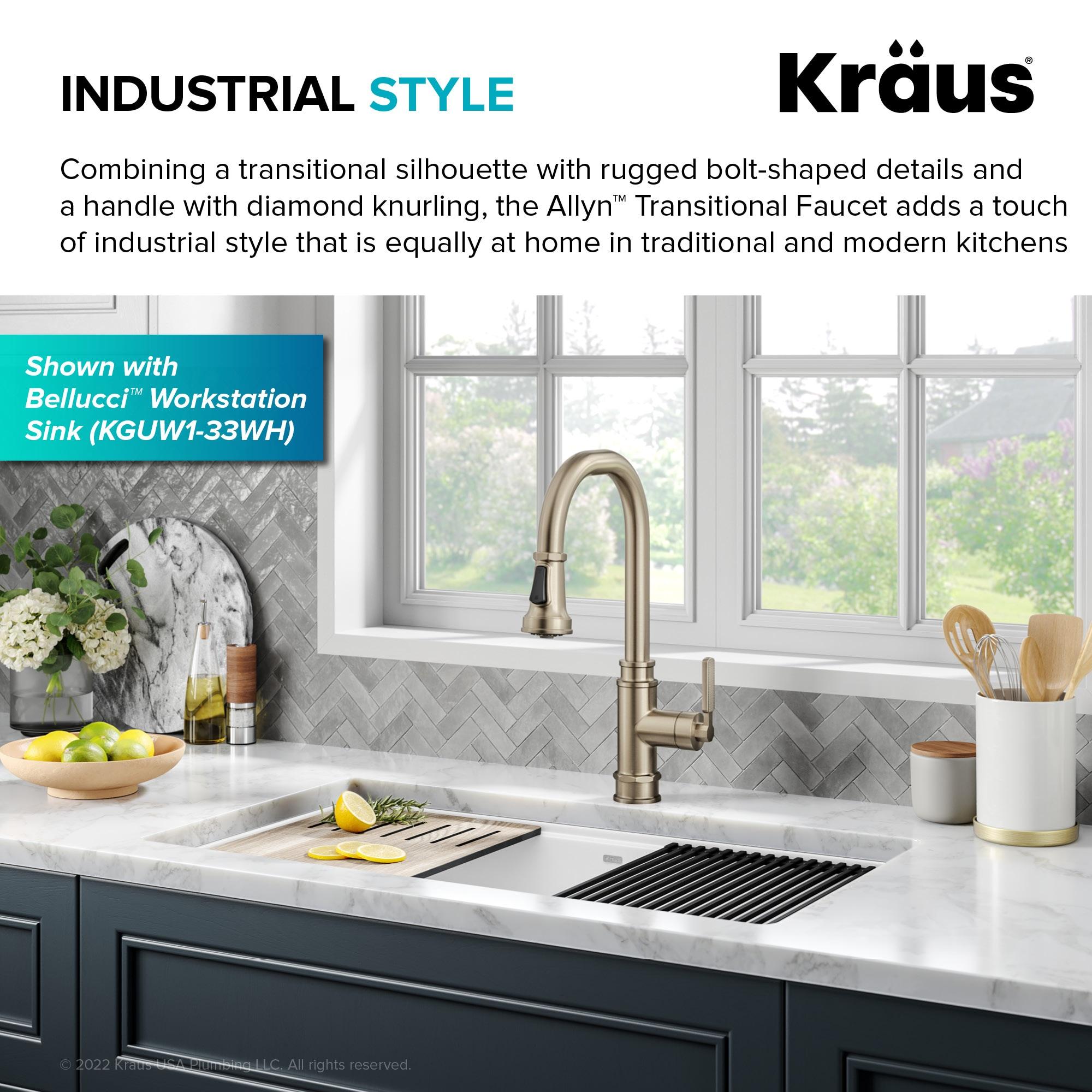 Allyn Transitional Industrial Pull-Down Single Handle Kitchen Faucet