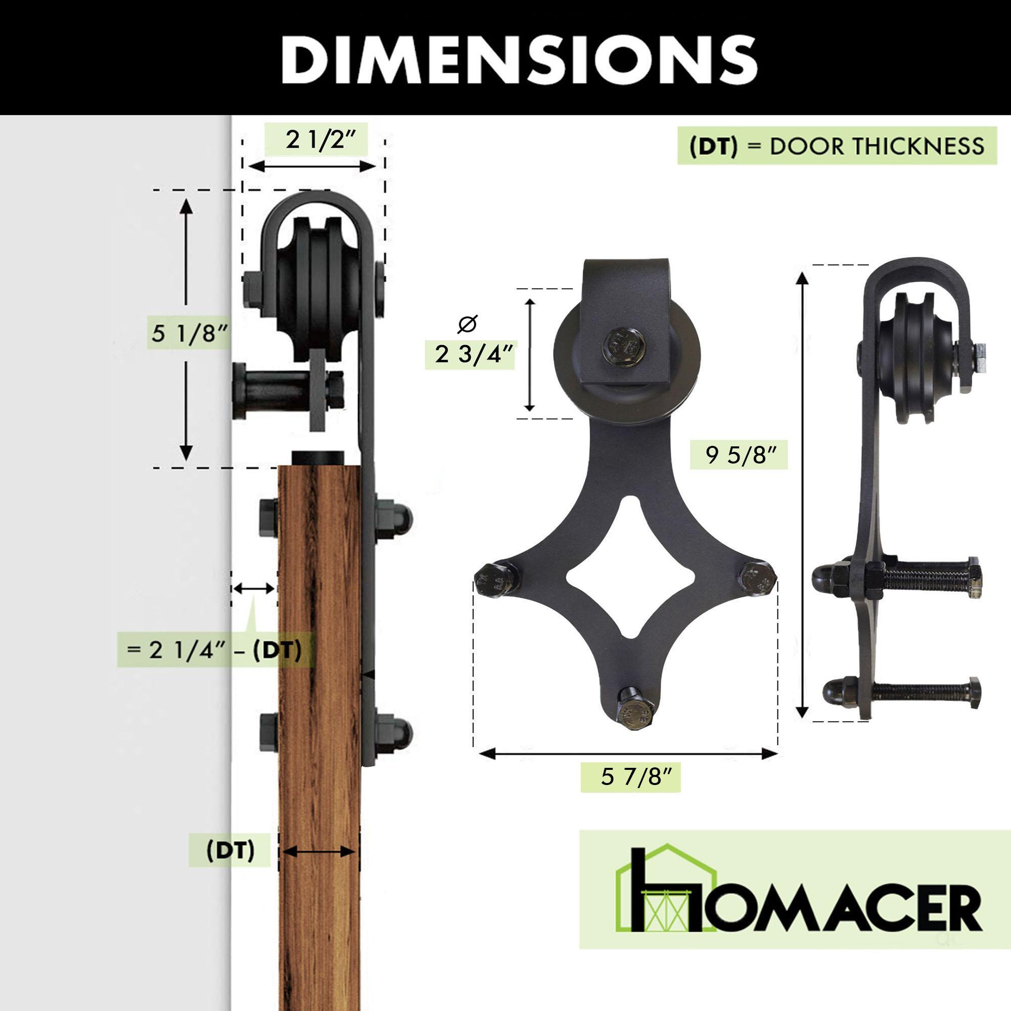 Homacer Black Rustic Sliding Barn Door Hardware Kit, for Two/Double Doors, 8ft Long Flat Track, Diamond Design Roller, Heavy Duty, for Interior & Exterior Use