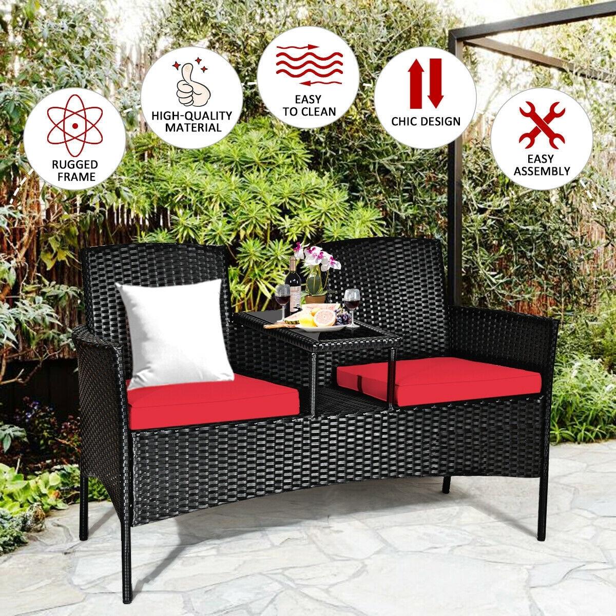 Tangkula Outdoor Rattan Furniture Wicker Patio Conversation Chair W/Cushion Red